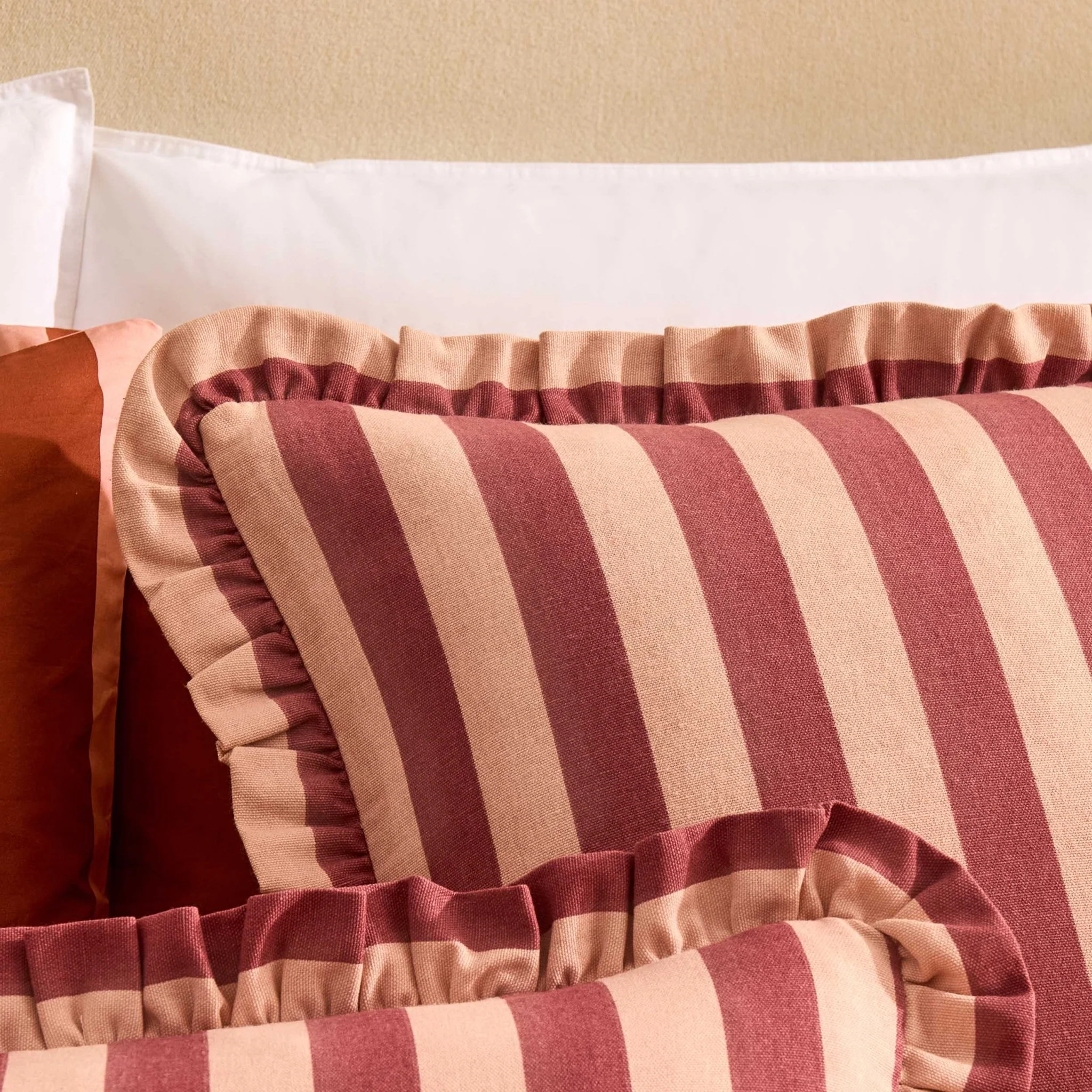 Stripe Frill Edge Cushion Cover - Pink - Image 2