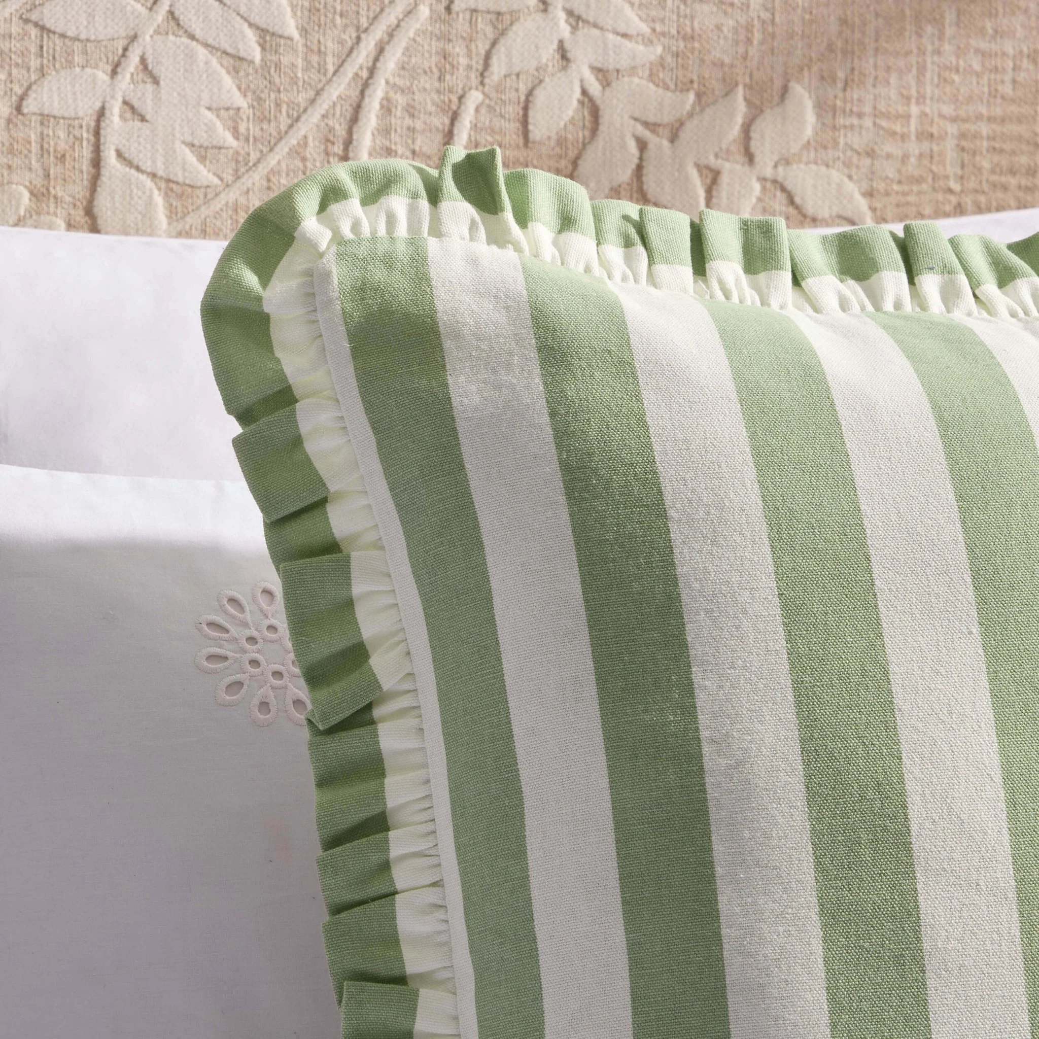 Stripe Frill Edge Cushion Cover - Sage - Image 2