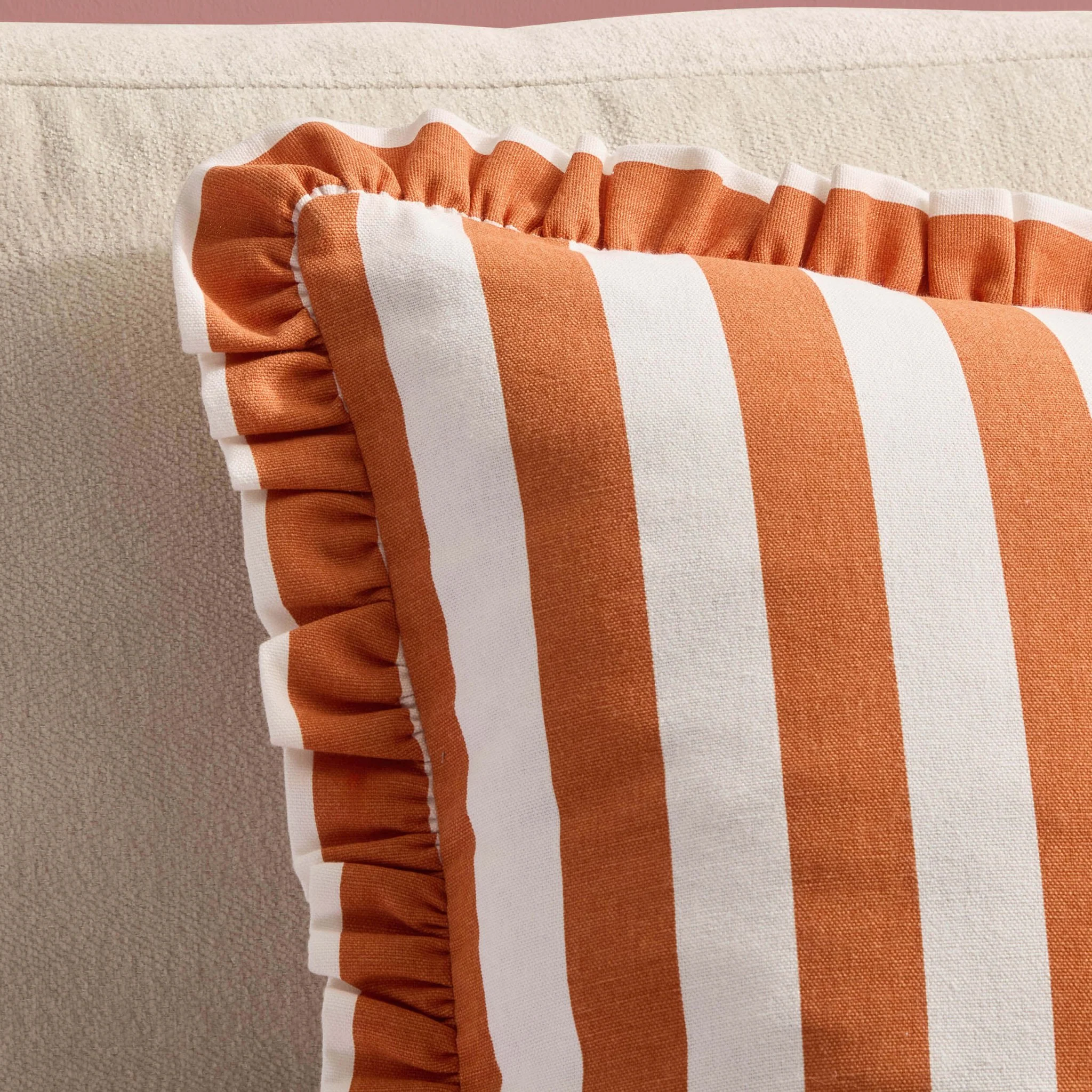 Stripe Frill Edge Sofa Cushion Cover - Burnt Orange - Image 4