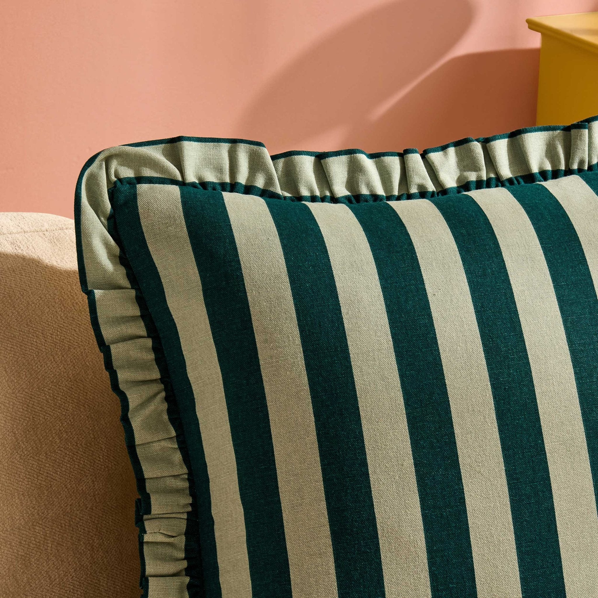 Stripe Frill Edge Sofa Cushion Cover - Green - Image 4