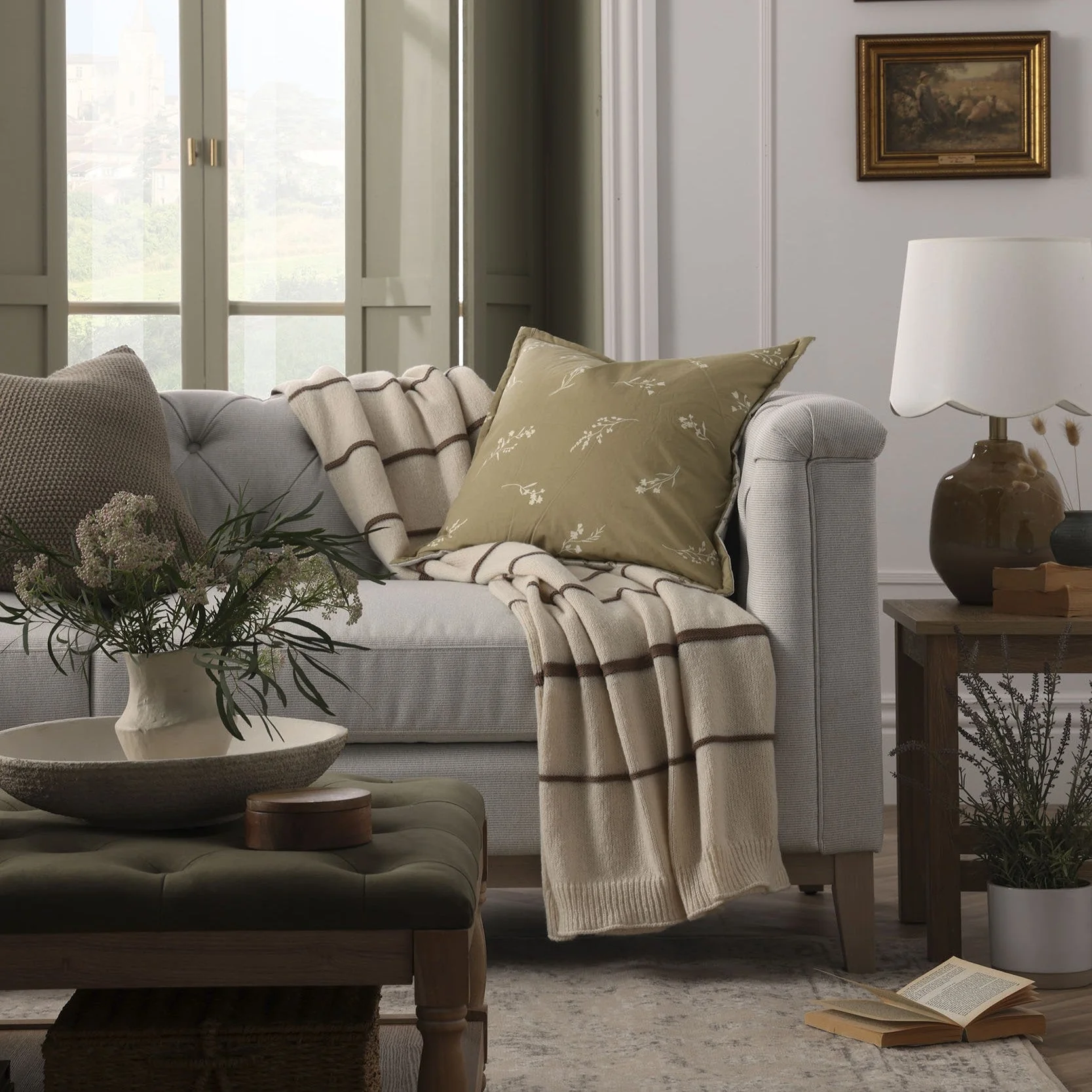 Stripe Knit Sofa Throw - Taupe
