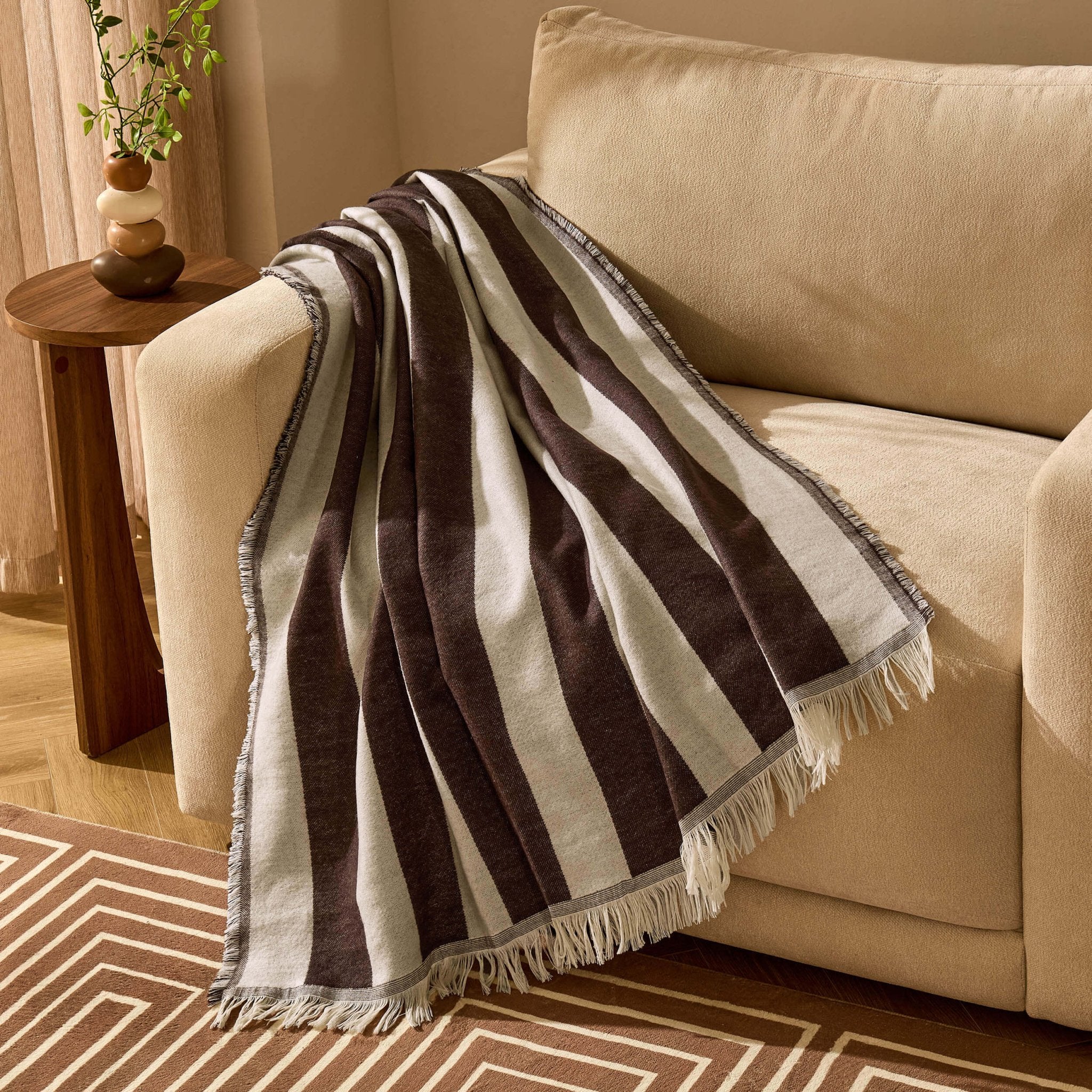 Stripe Sofa Throw - Brown/Cream