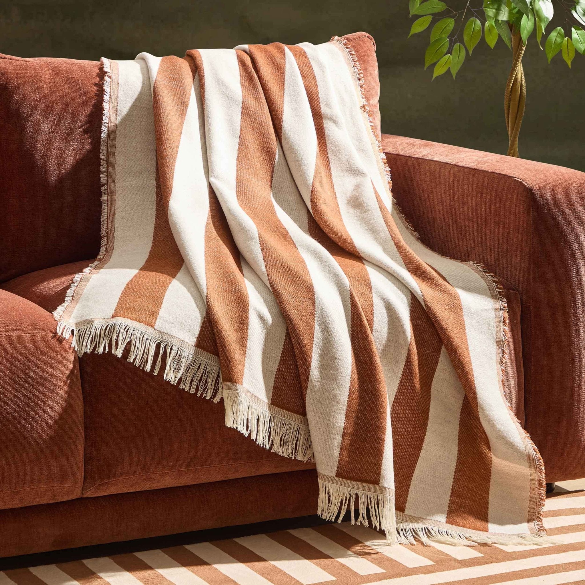 Stripe Sofa Throw - Burnt Orange