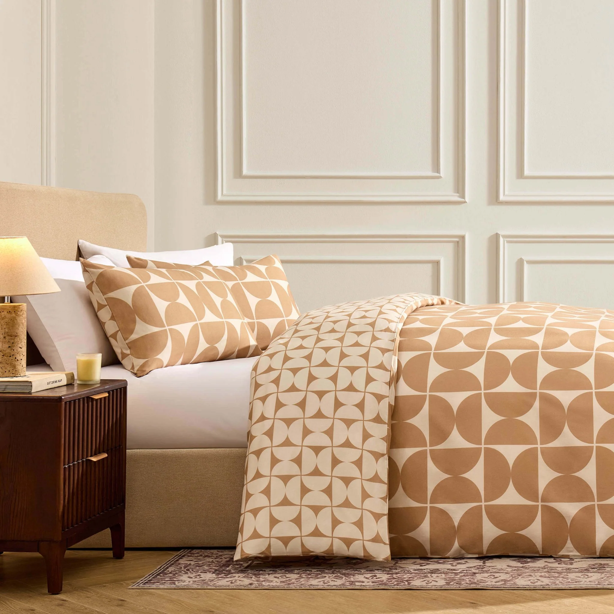 Suki 100% Cotton Geo Print Duvet Cover & Pillowcase Set - Stone - Image 2