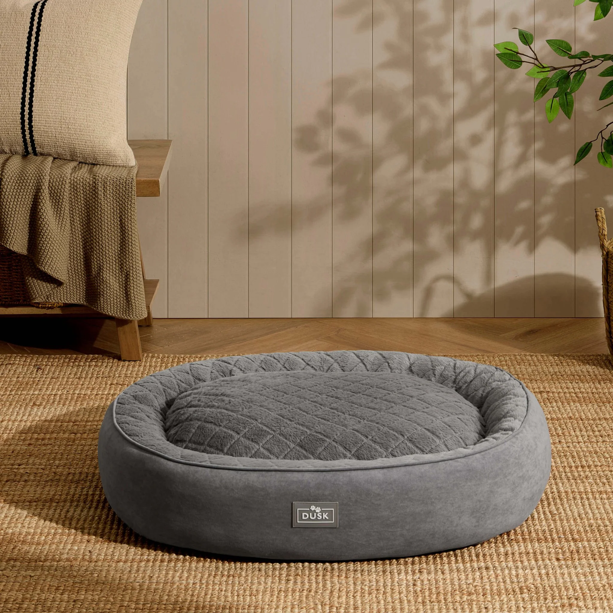 Super Soft Faux Fur Dog Bed - Charcoal