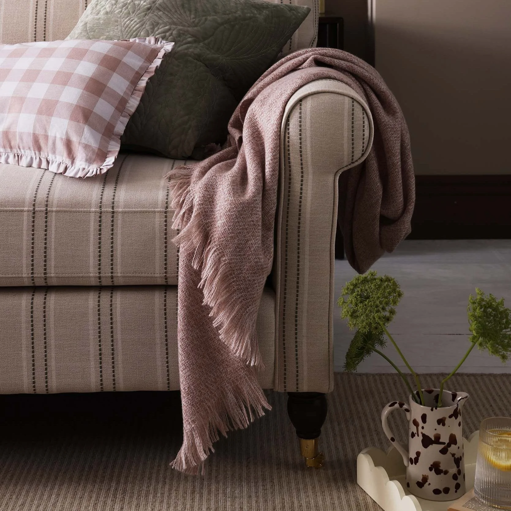 Super Soft Marled Tassel Sofa Throw - Blush Pink - Image 2