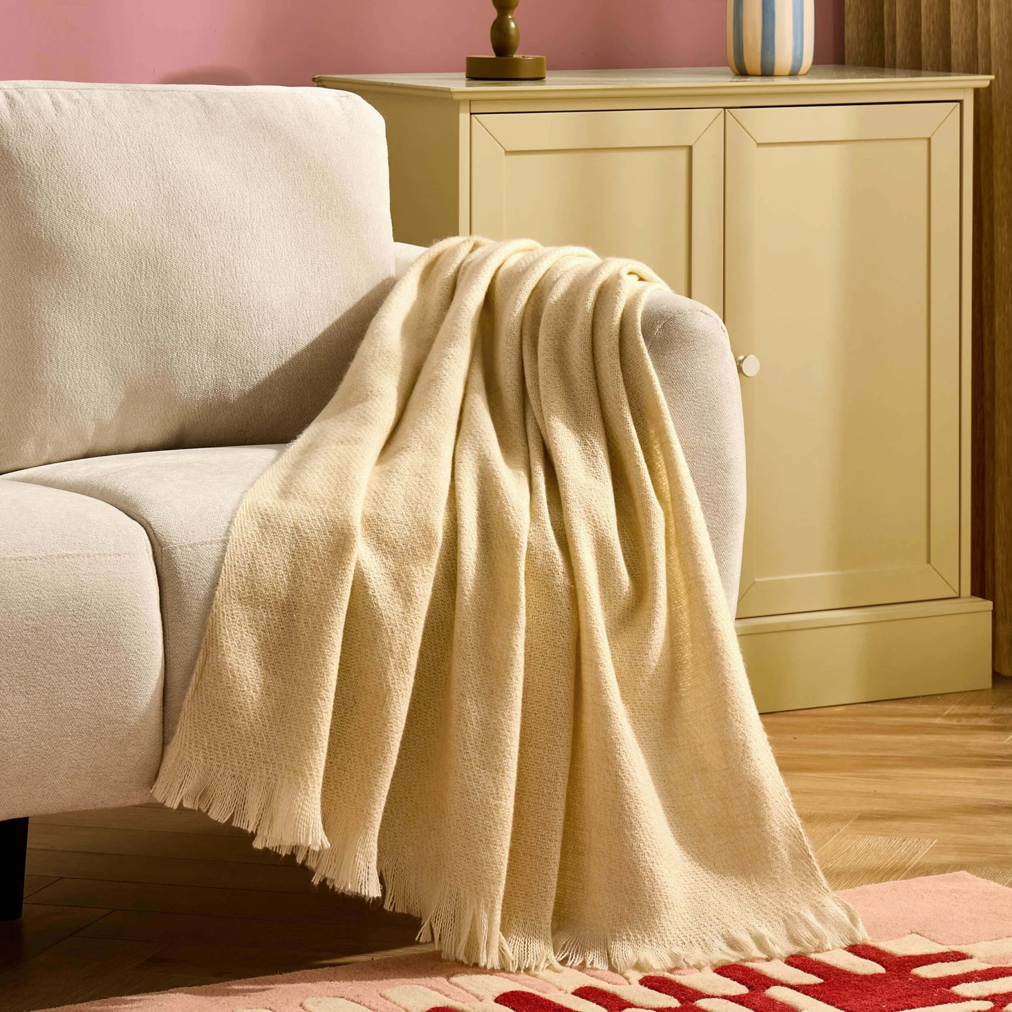 Super Soft Marled Tassel Sofa Throw - Butter Yellow