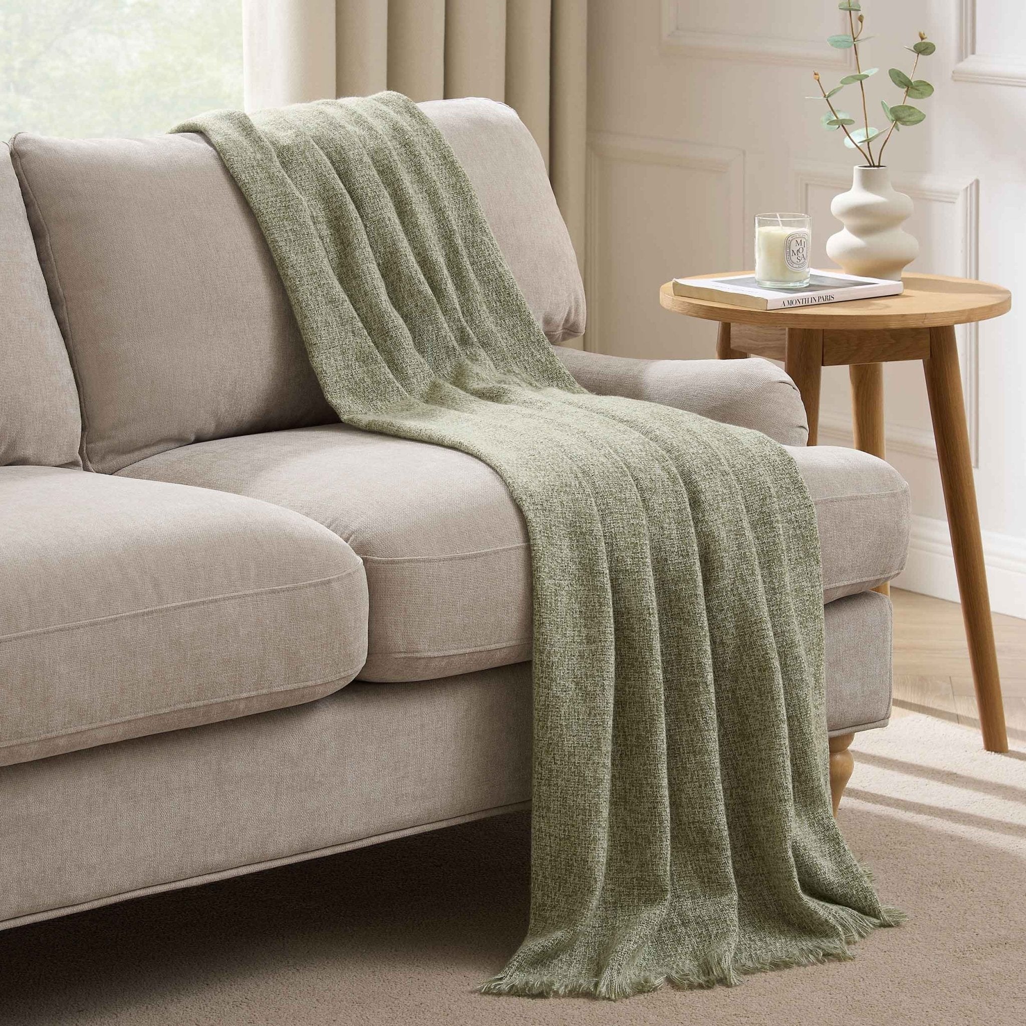 Super Soft Marled Tassel Sofa Throw - Dark Green