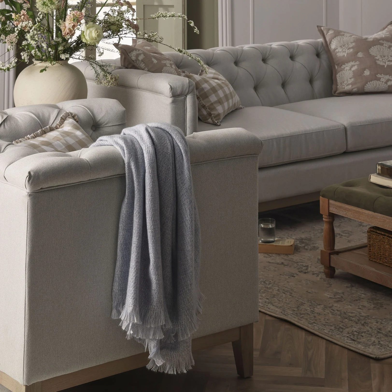 Super Soft Marled Tassel Sofa Throw - Light Blue