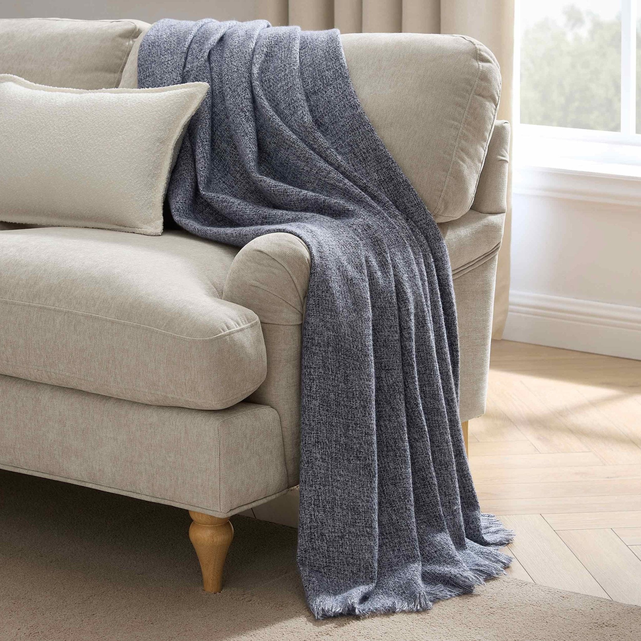 Super Soft Marled Tassel Sofa Throw - Navy