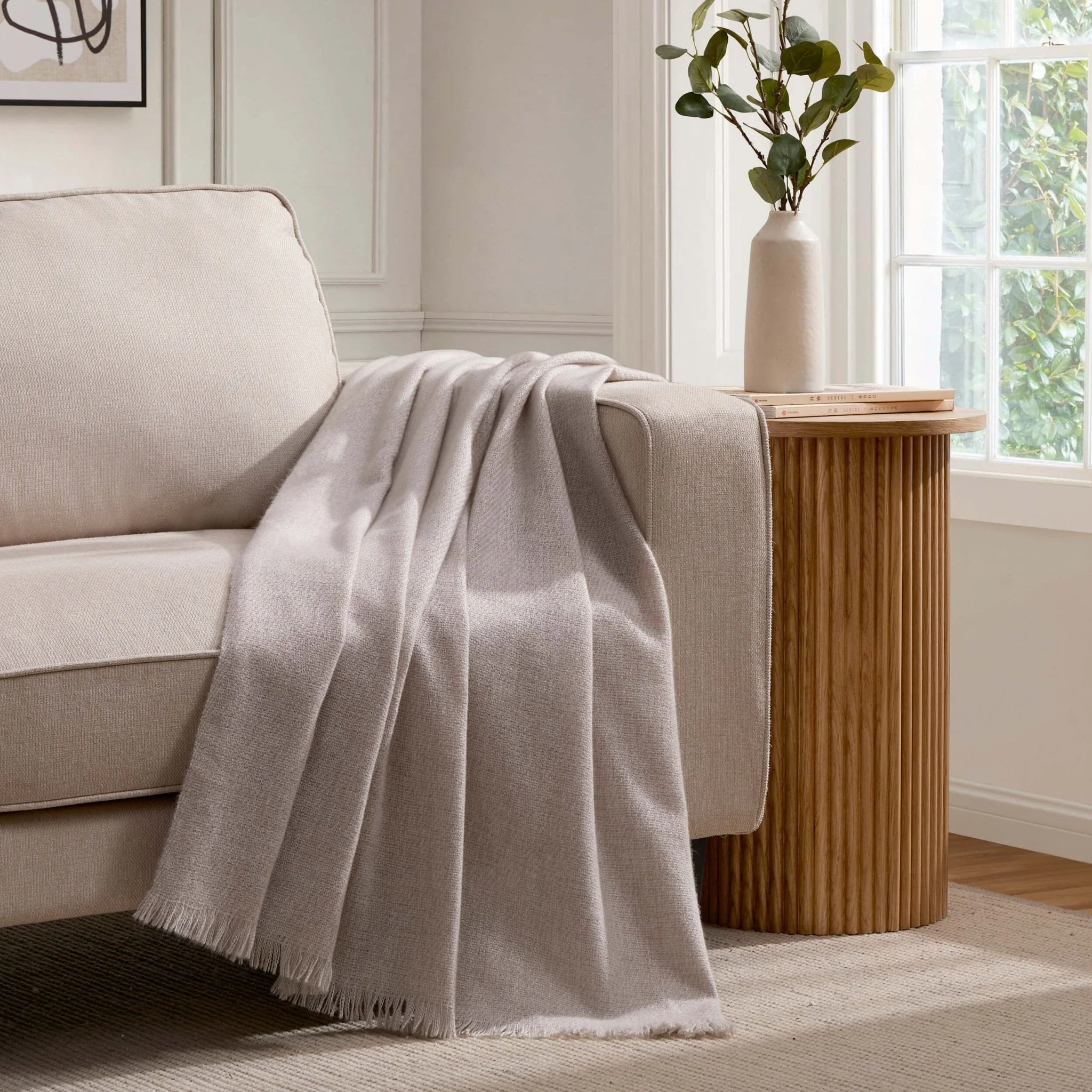 Super Soft Marled Tassel Sofa Throw - Natural