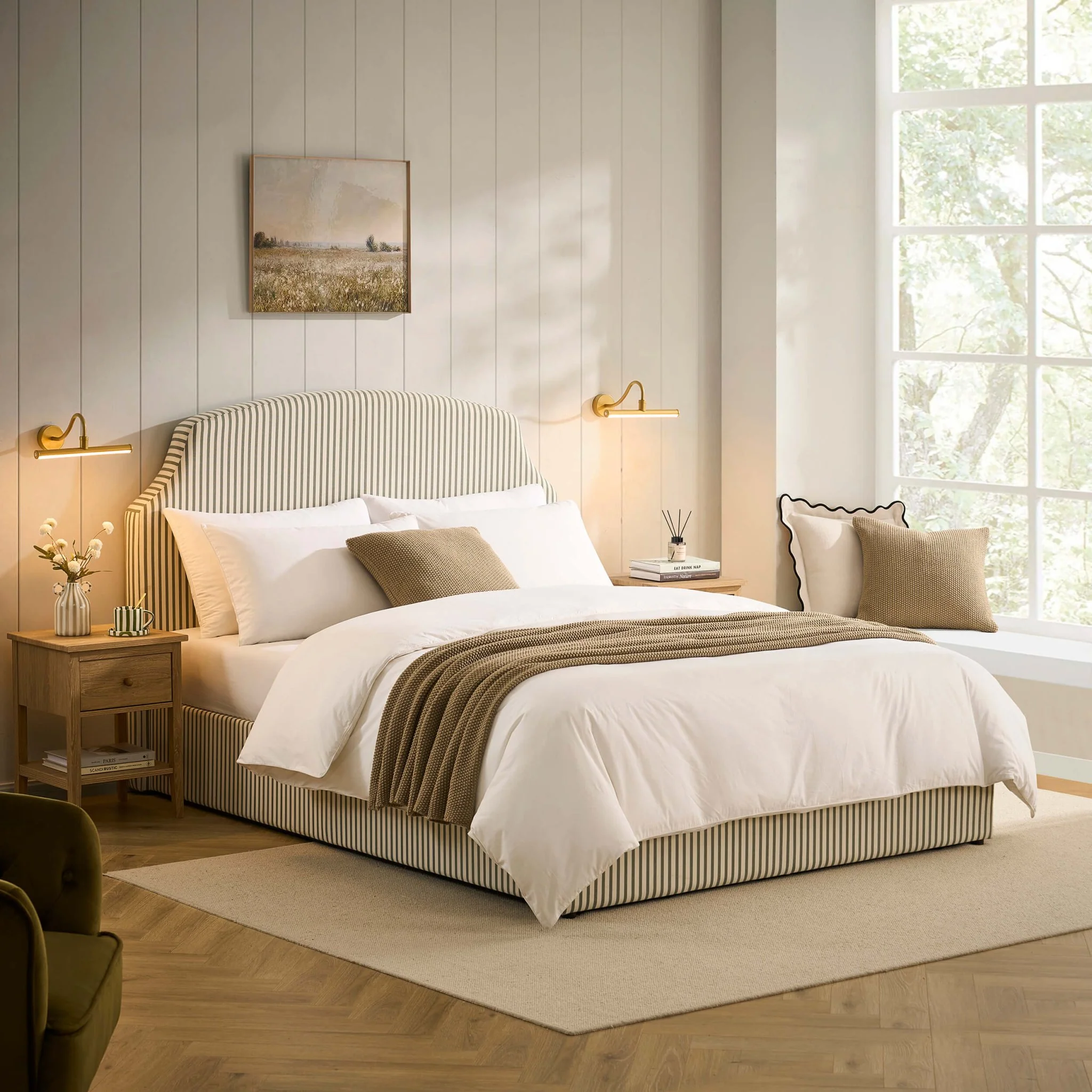 Surrey Ottoman Storage Bed - Sage Stripe