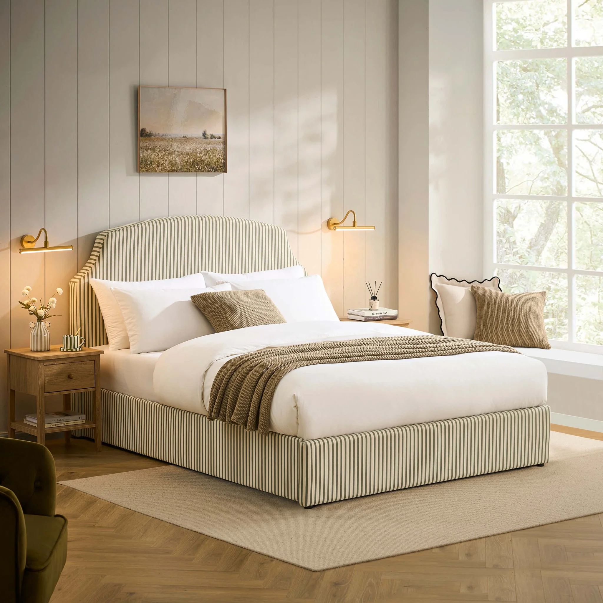 Surrey Ottoman Storage Bed - Sage Stripe - Image 2