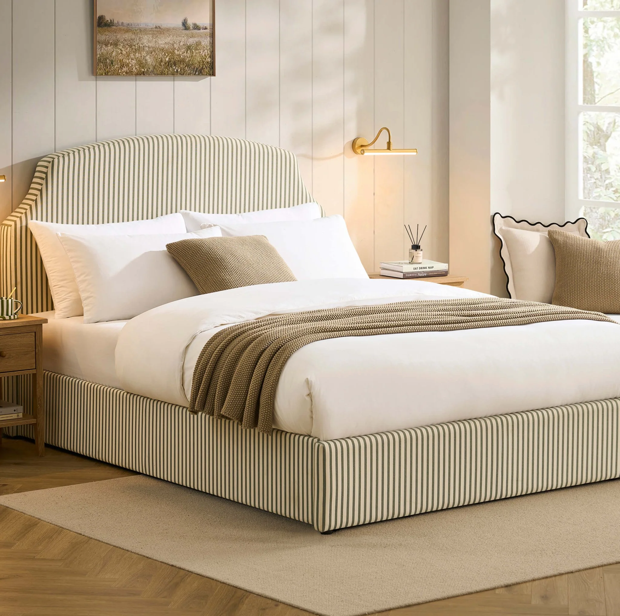 Surrey Ottoman Storage Bed - Sage Stripe - Image 3
