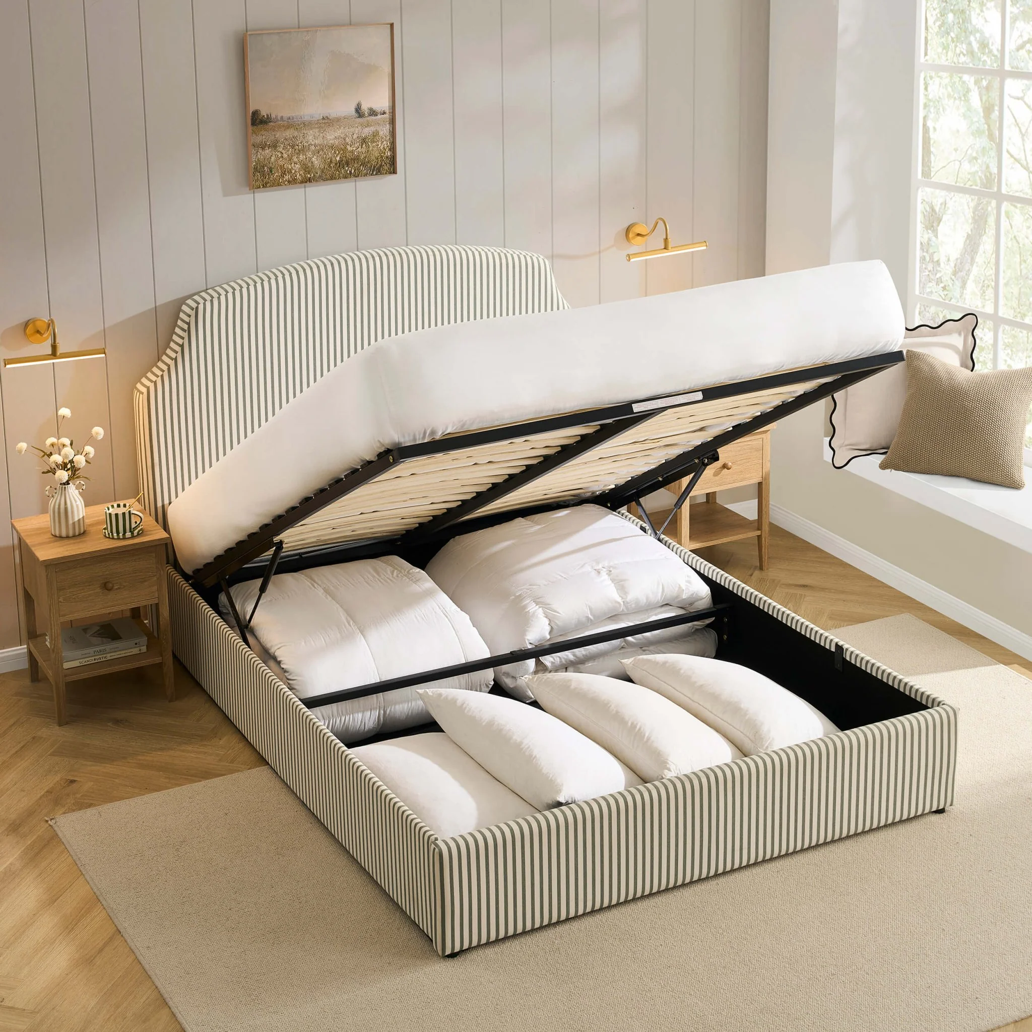 Surrey Ottoman Storage Bed - Sage Stripe - Image 5