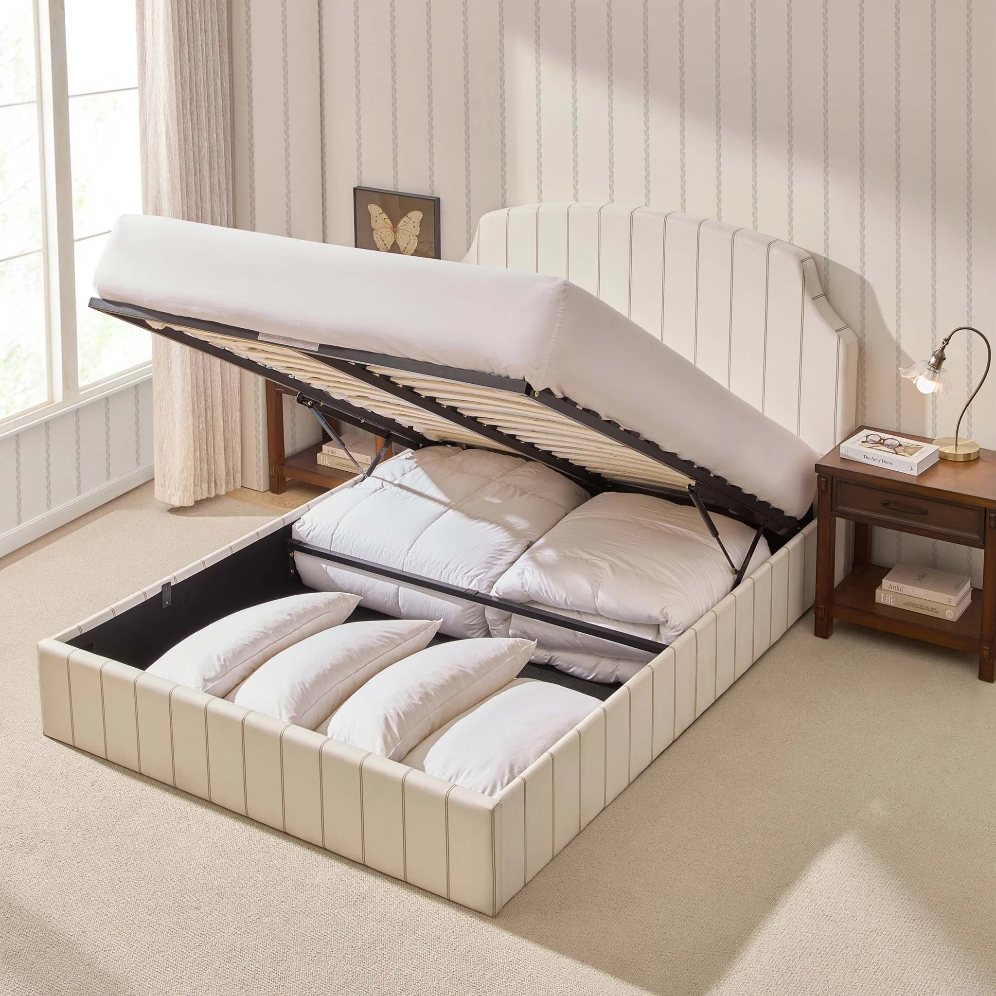 Surrey Ottoman Storage Bed - Thin Natural Stripe - Image 3