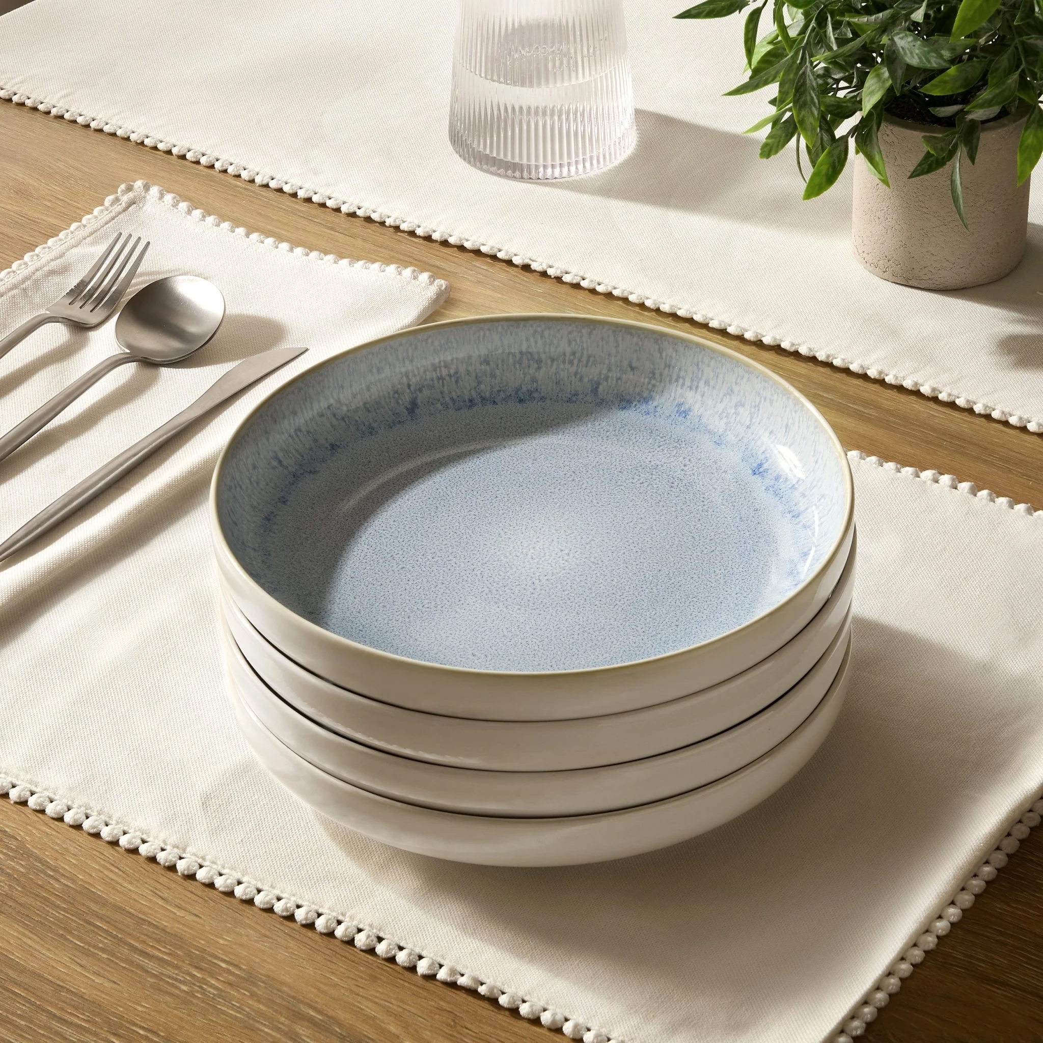 Sutton Stoneware Set of 4 Pasta Bowls - Light Blue - Image 2