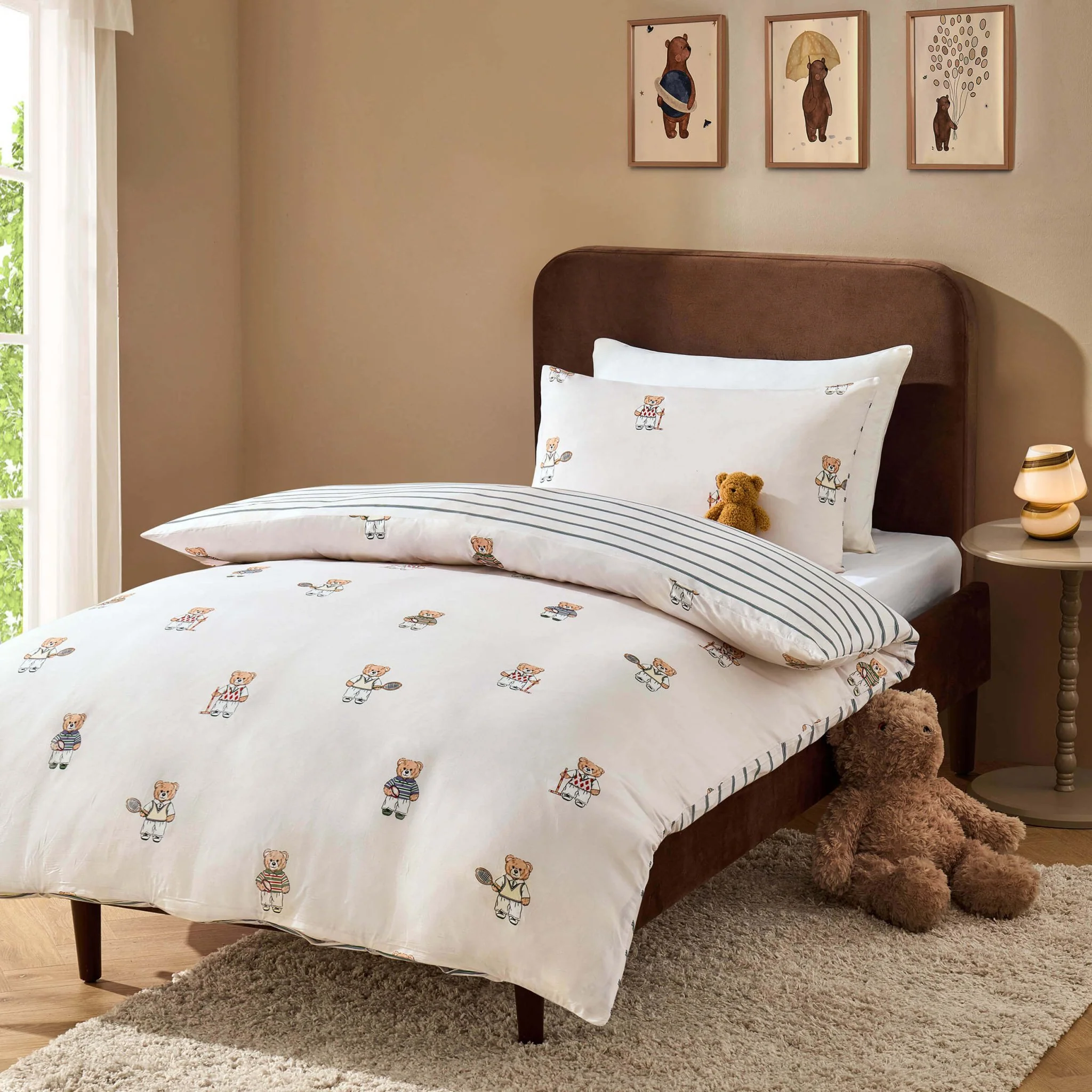 Teddy Bear 100% Cotton Duvet Cover & Pillowcase set - Natural