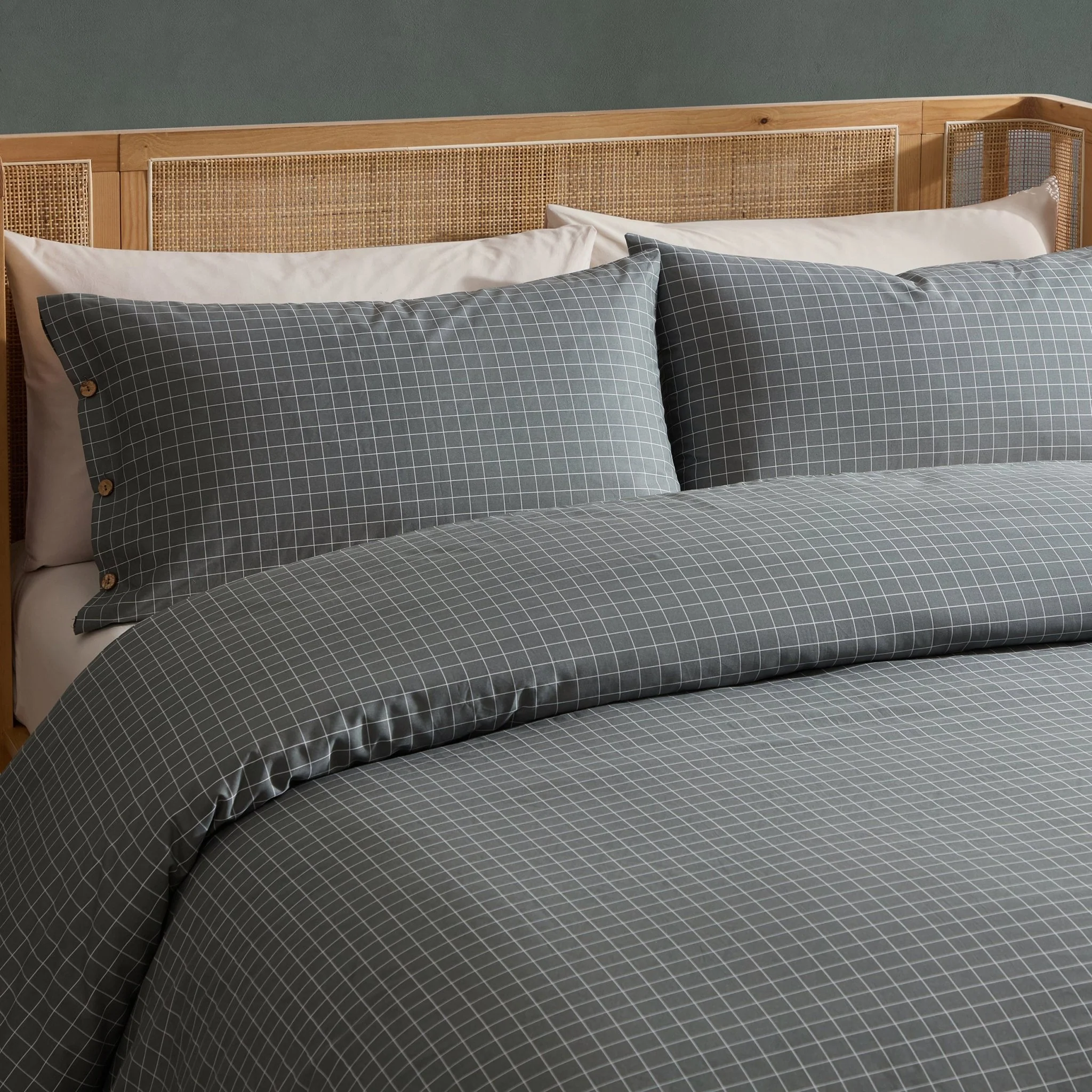Thea Duvet Cover & Pillowcase Set - Pewter Green - Image 2
