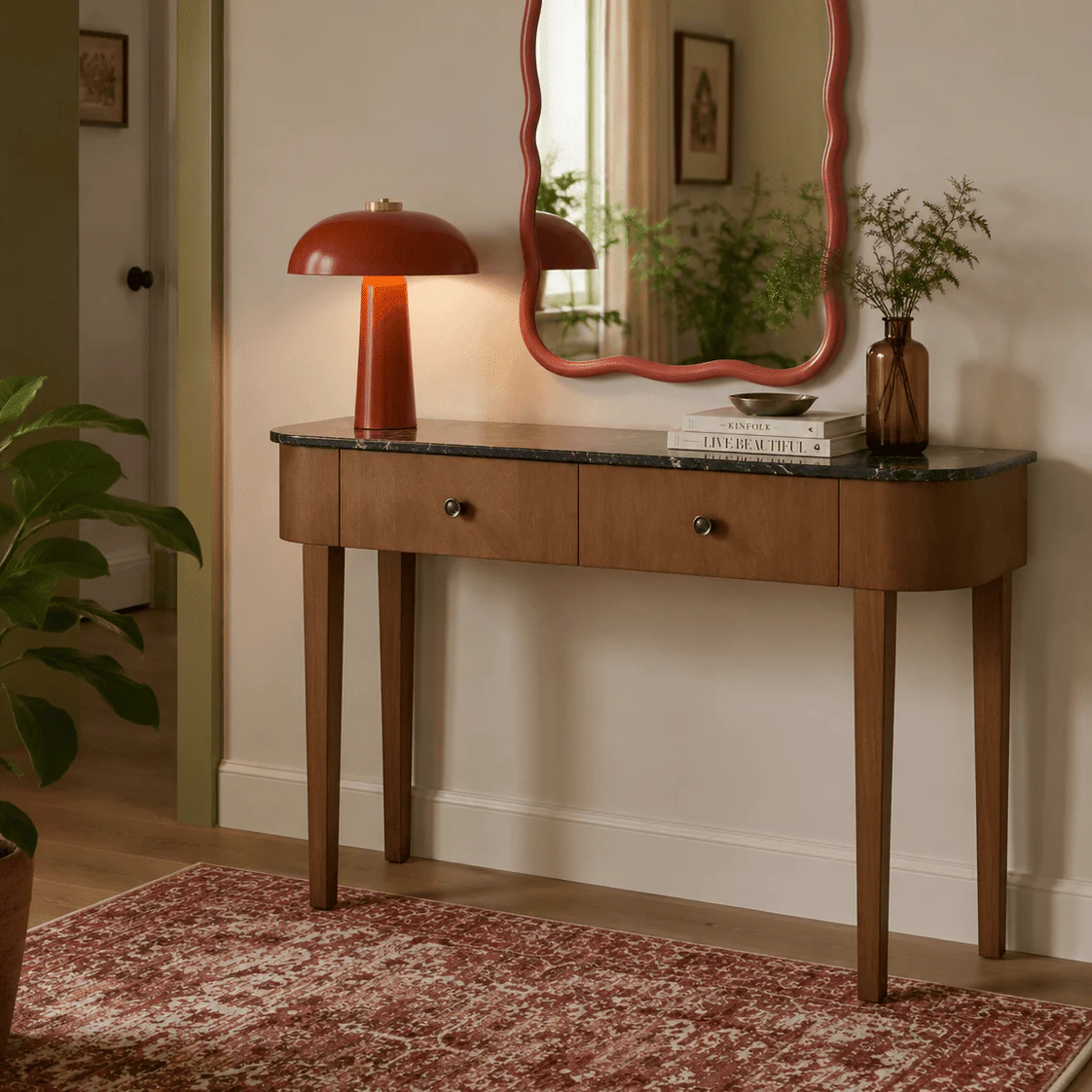 Tilda Console Table - Mid Wood/Marble Top