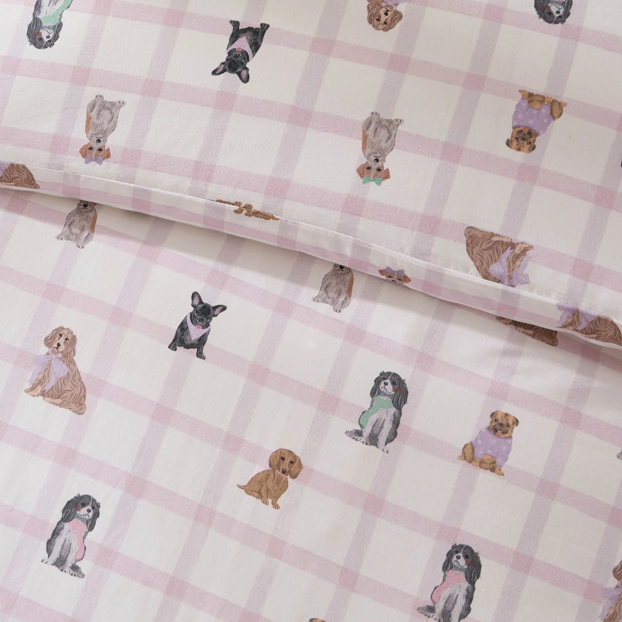 Tilly 100% Cotton Dogs Print Duvet Cover Set - Pink - Image 2