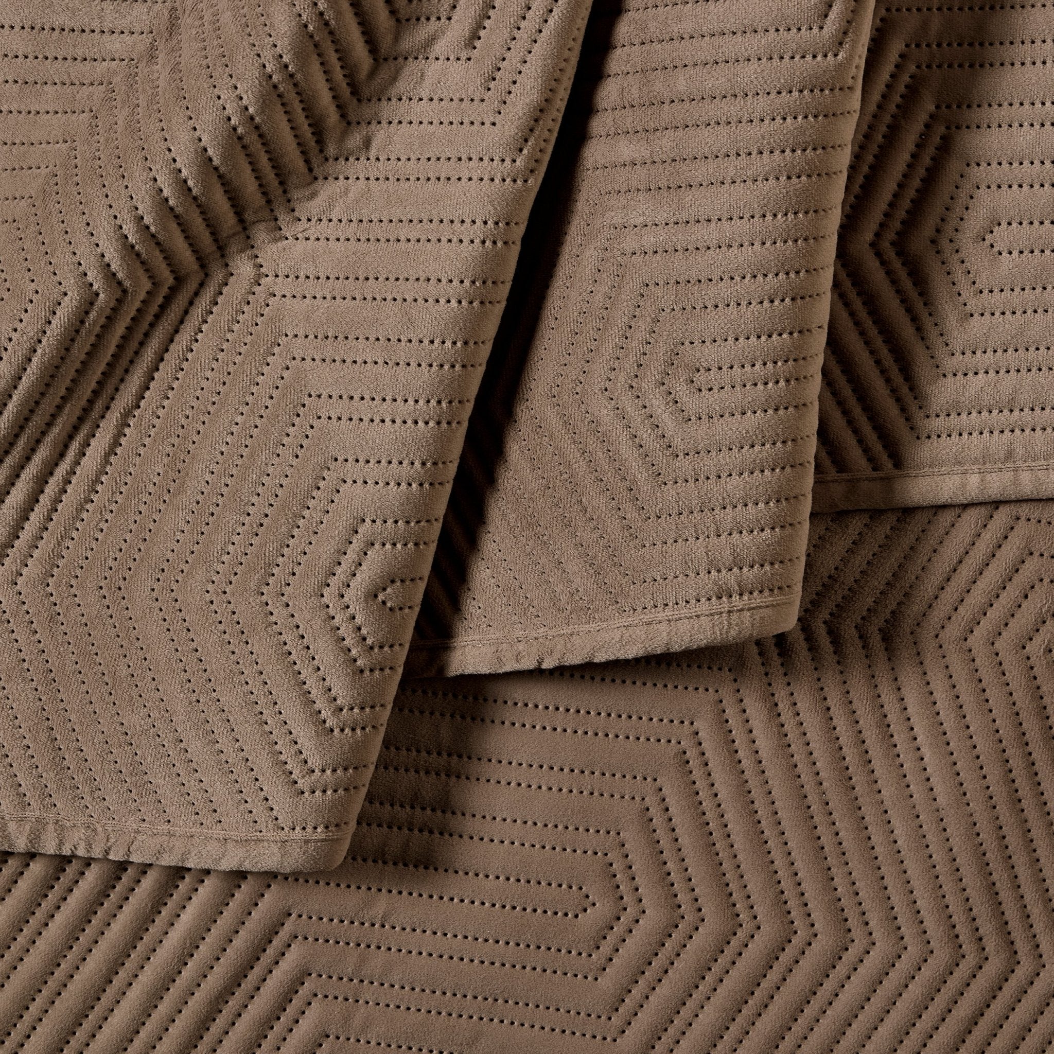 Torino Velvet Geometric Pinsonic Bedspread - Taupe - Image 2