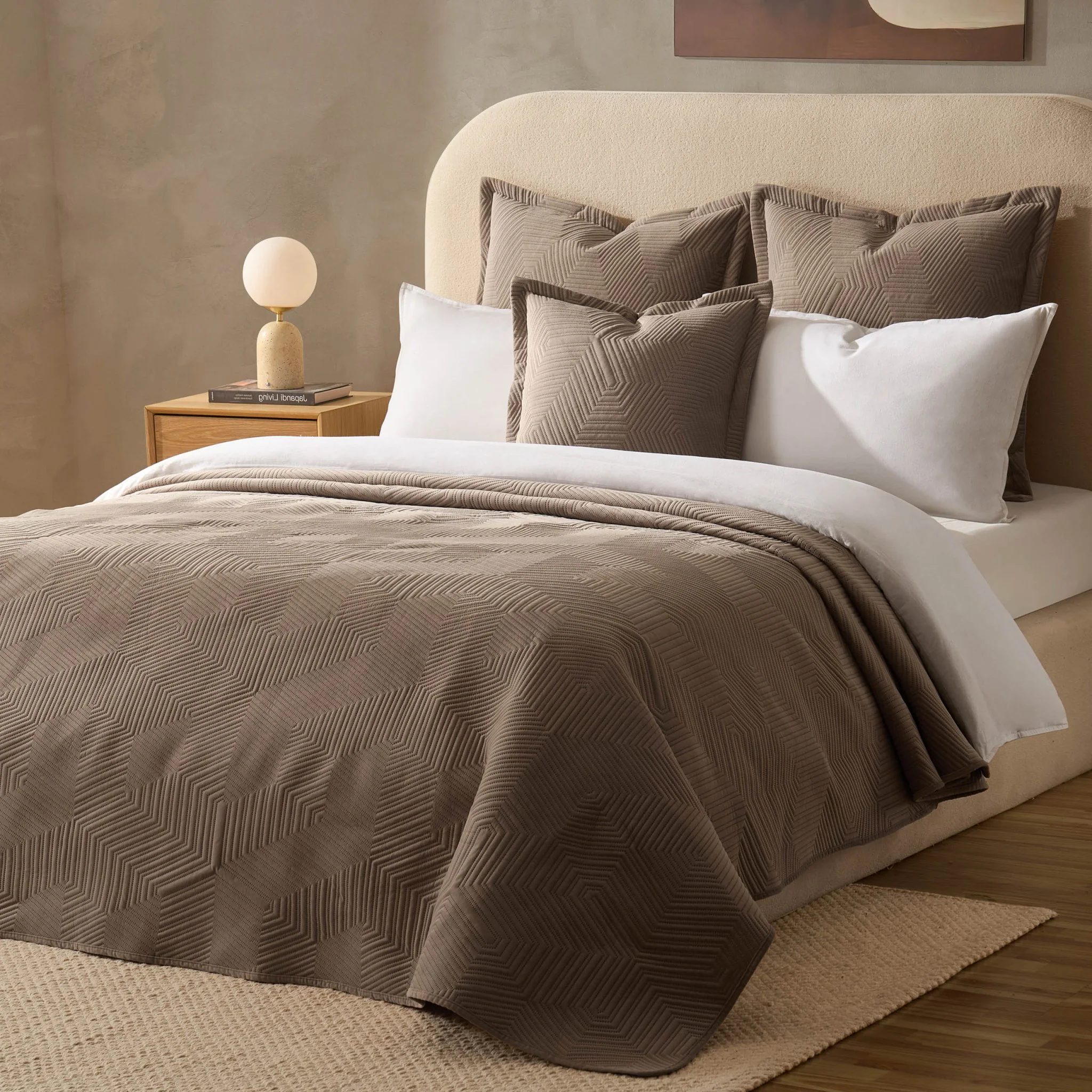 Torino Velvet Geometric Pinsonic Bedspread - Taupe - Image 5