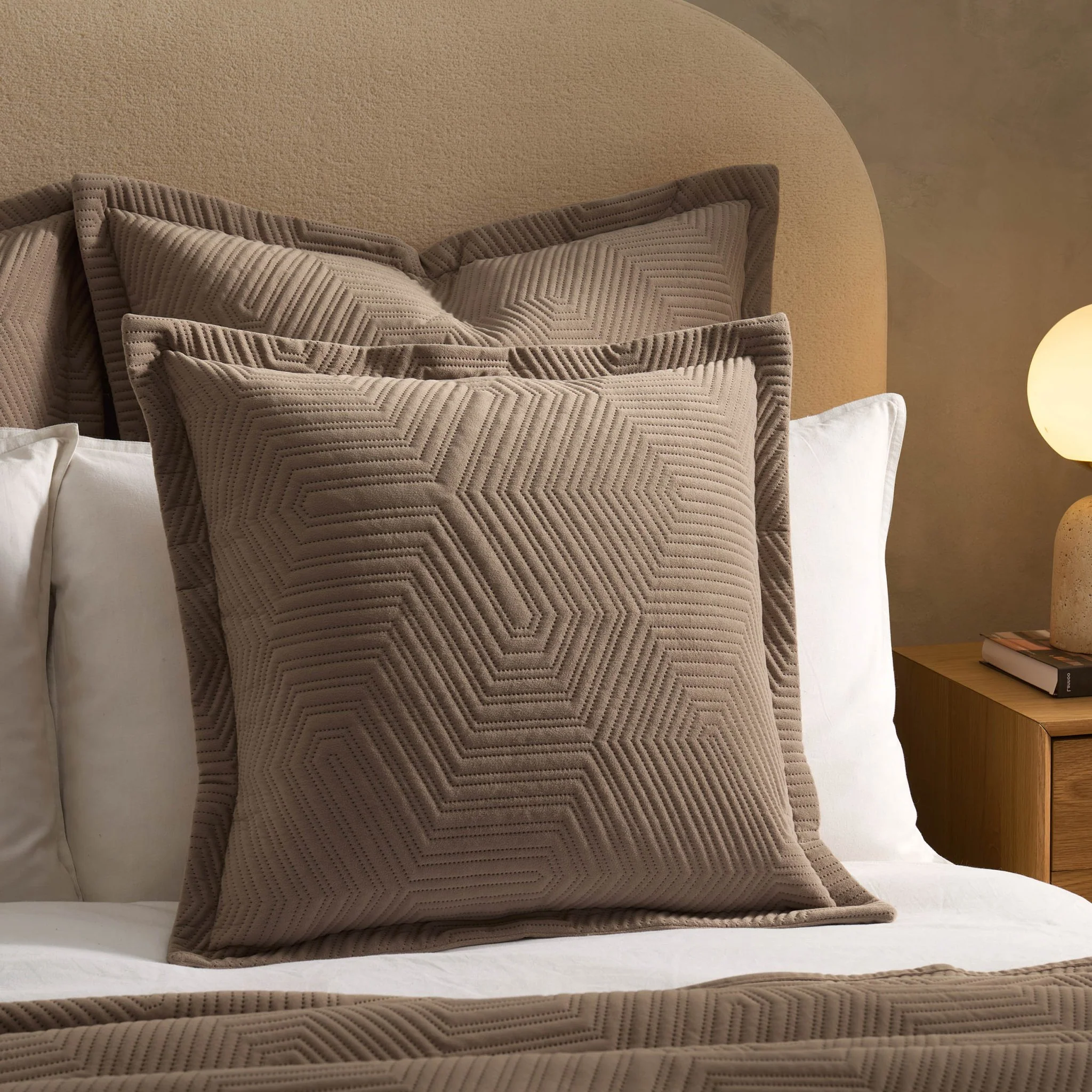 Torino Velvet Geometric Pinsonic Cushion Cover - Taupe