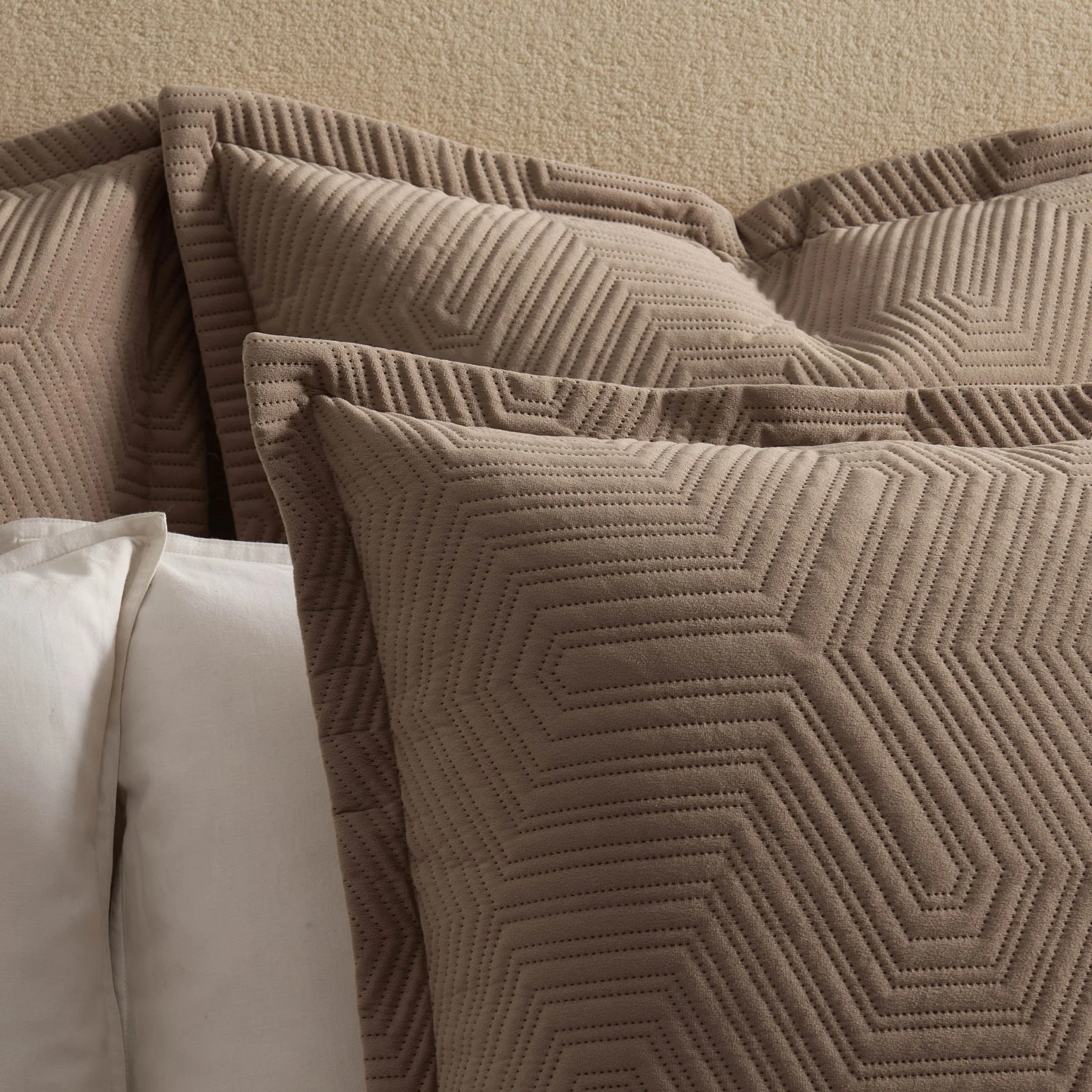 Torino Velvet Geometric Pinsonic Cushion Cover - Taupe - Image 2