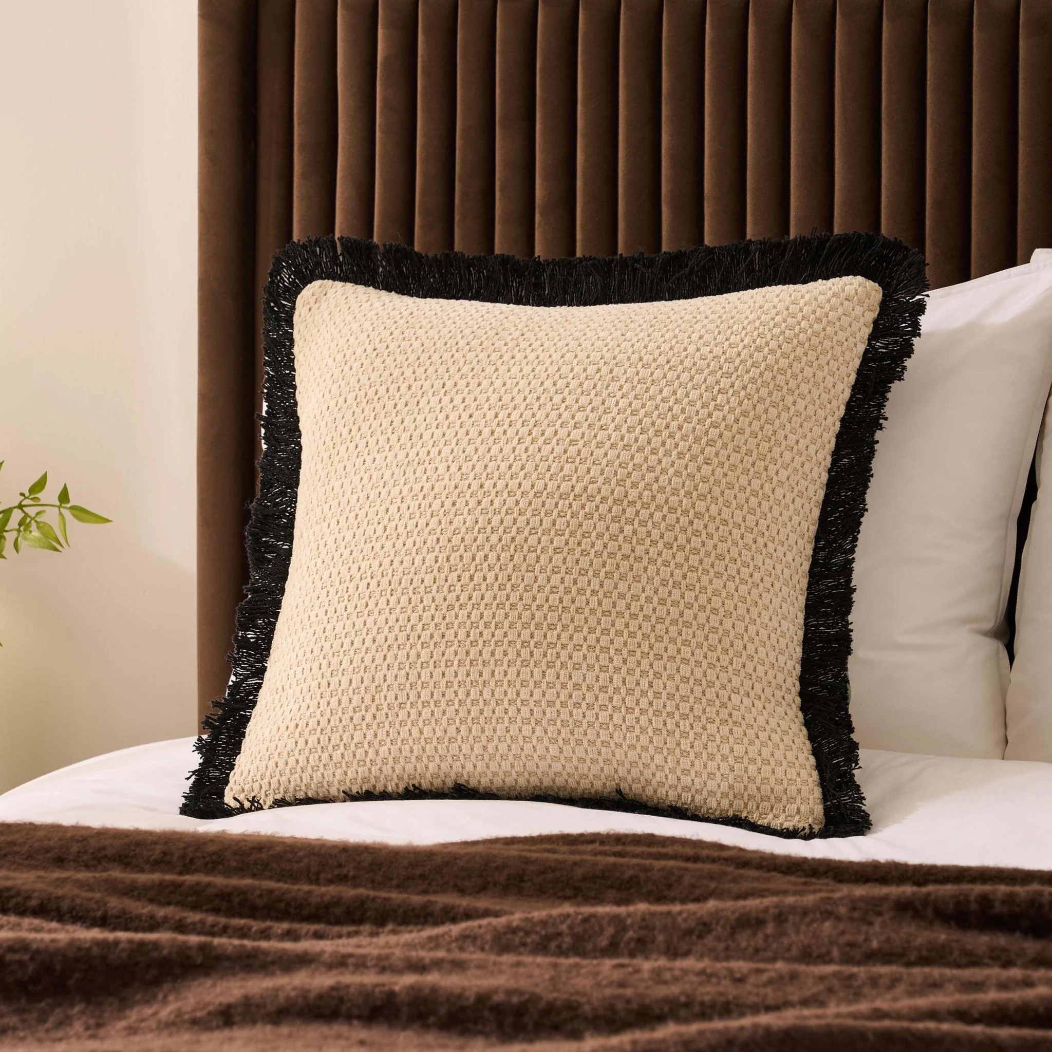 Tufted Chenille Cushion Cover - Cream/Black
