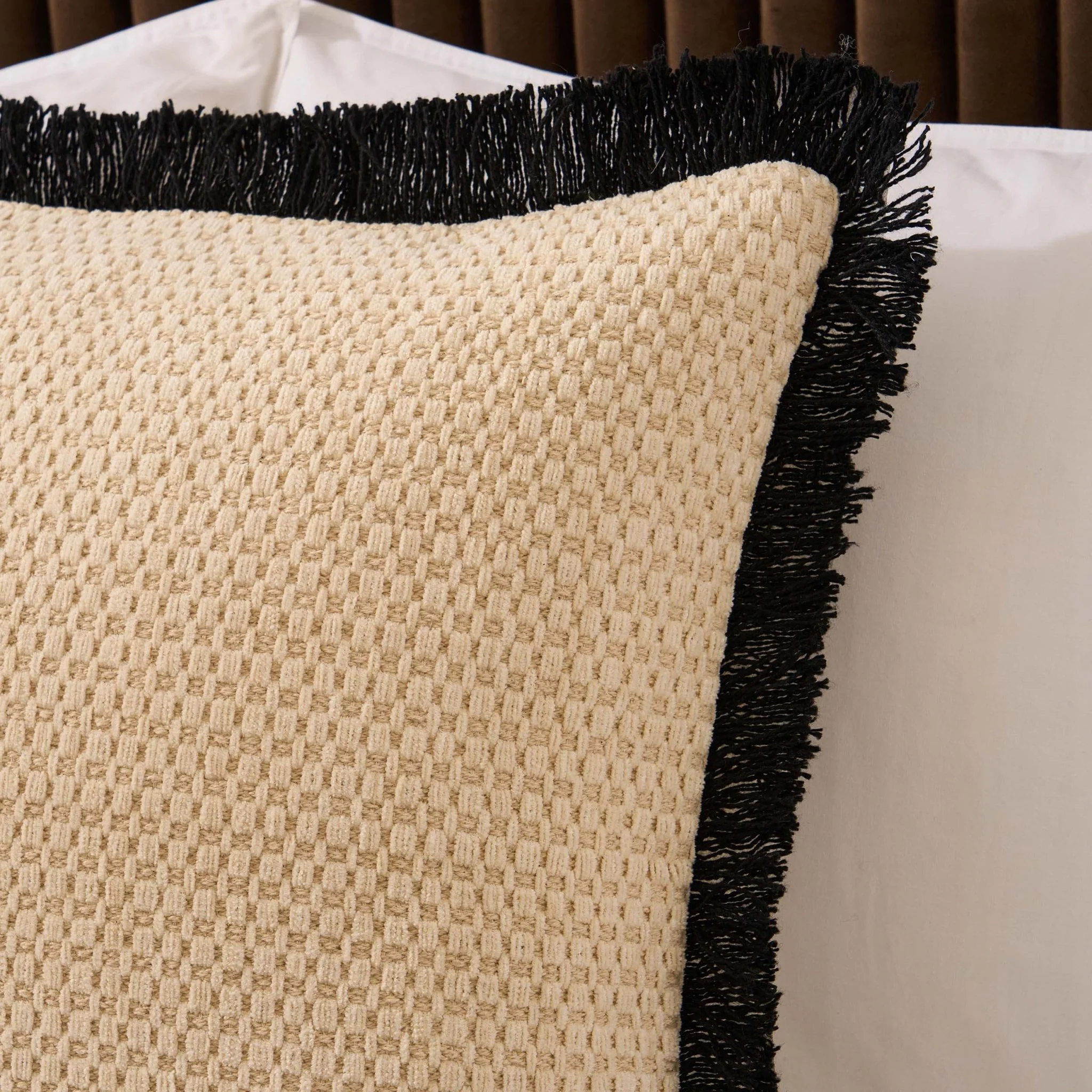 Tufted Chenille Cushion Cover - Cream/Black - Image 2