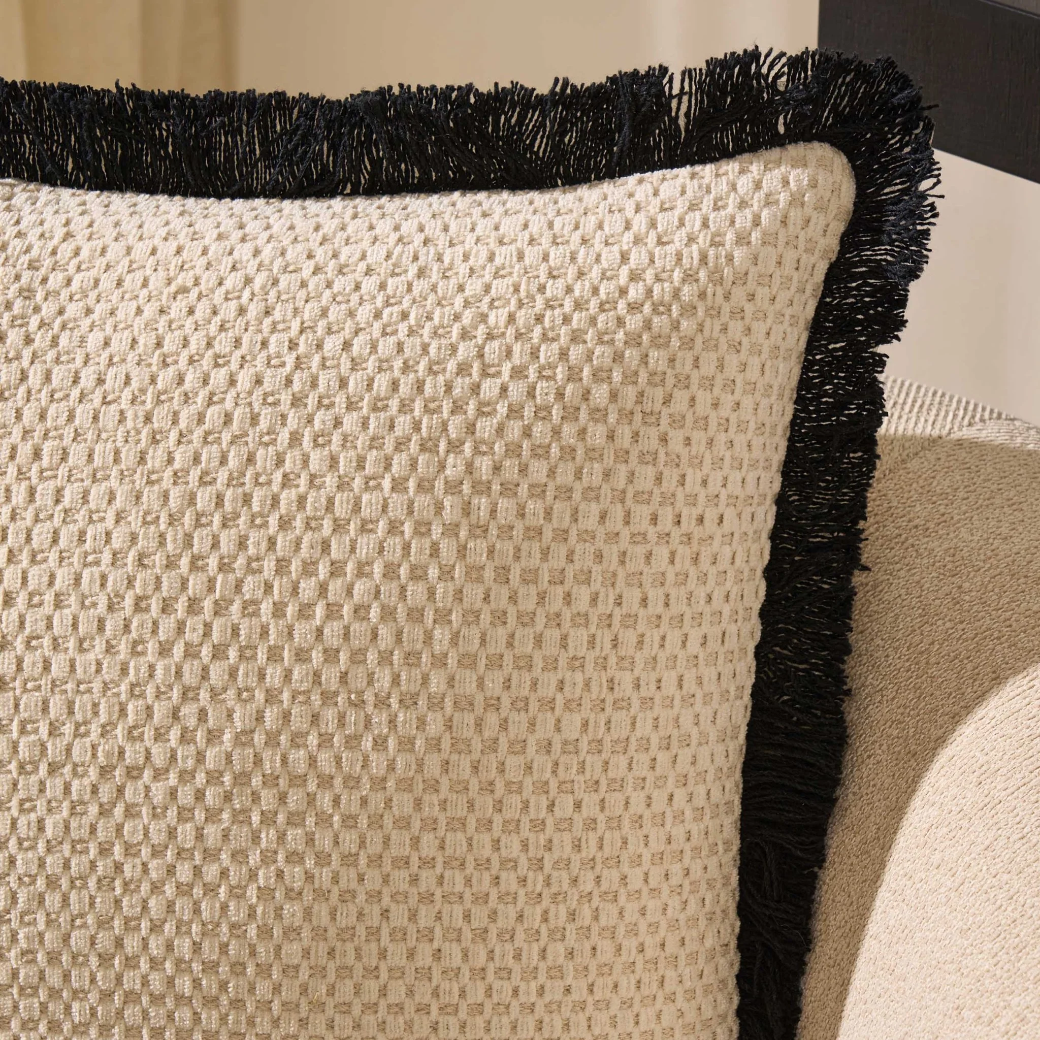 Tufted Chenille Sofa Cushion Cover - Cream/Black - Image 2