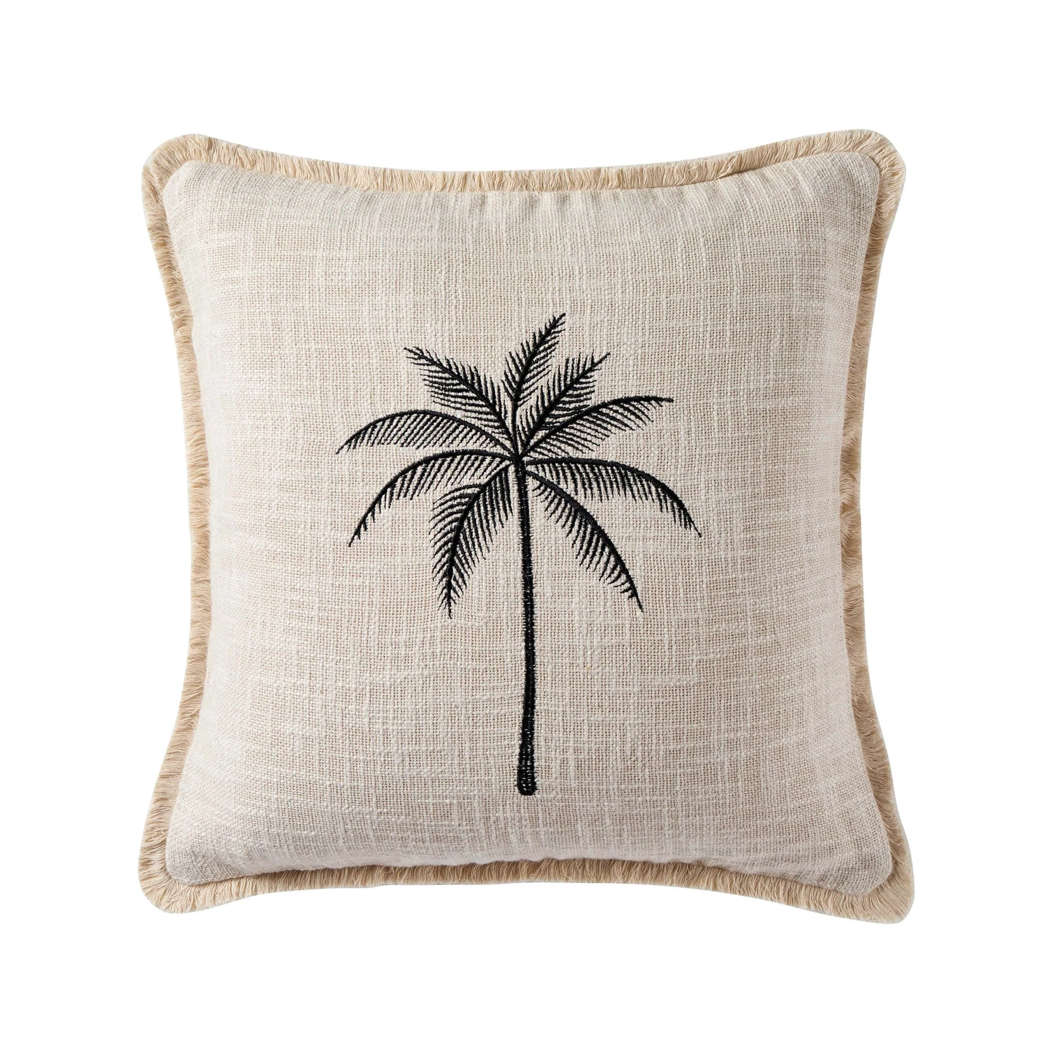 Tufted Edge Embroidered Palm Tree Cushion Cover - Off White - Image 3