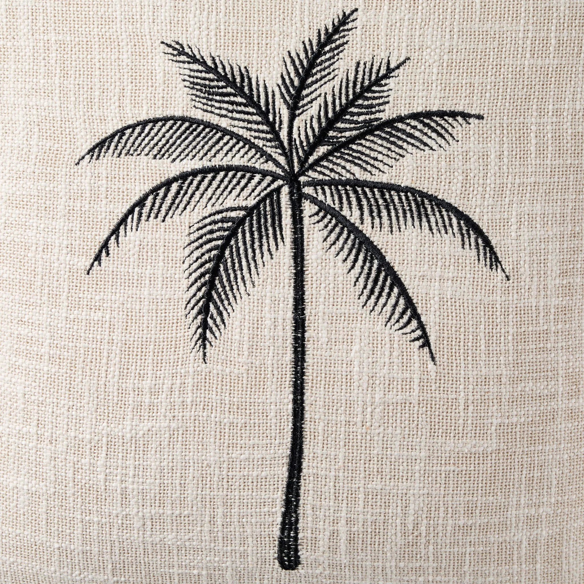Tufted Edge Embroidered Palm Tree Cushion Cover - Off White - Image 4