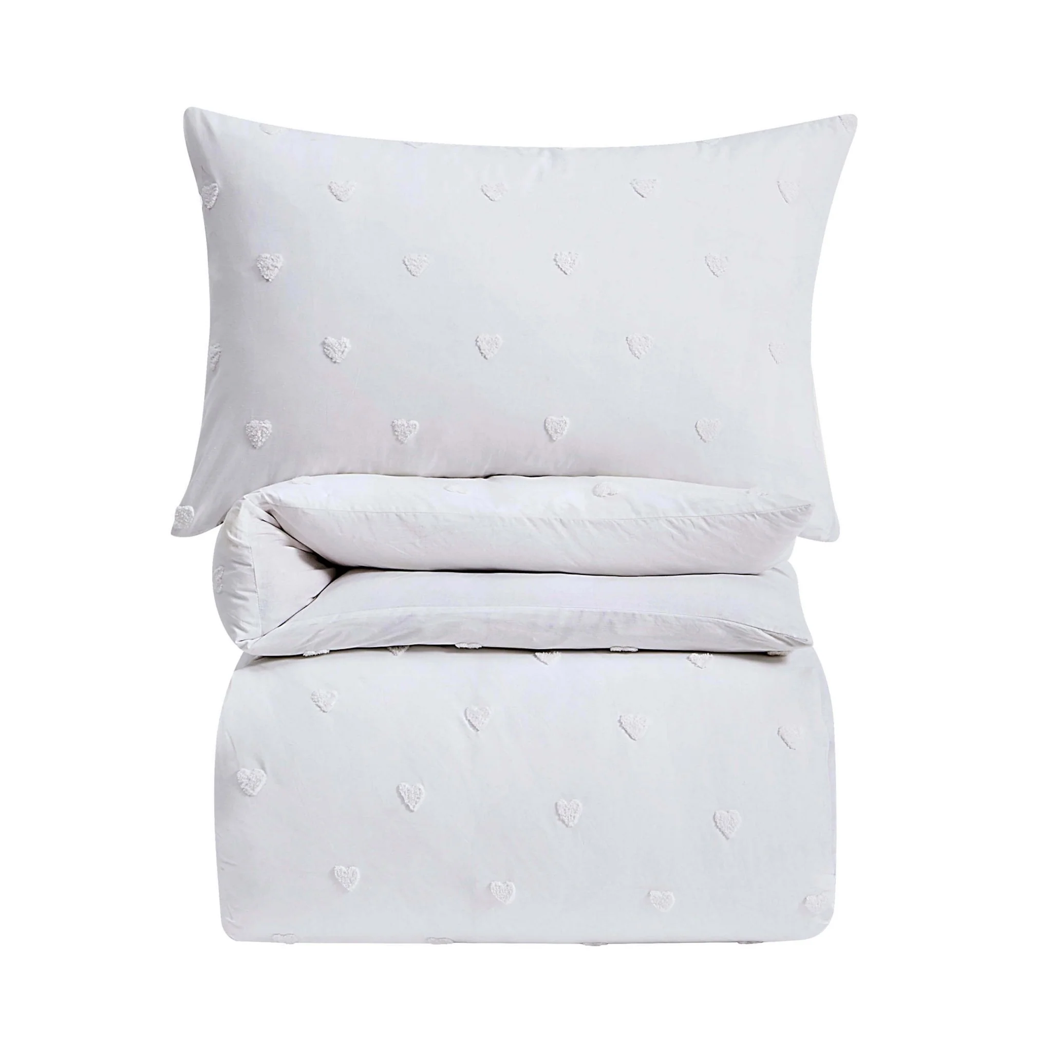 Tufted Heart Jacquard 100% Cotton Duvet Cover & Pillowcase set - White - Image 4