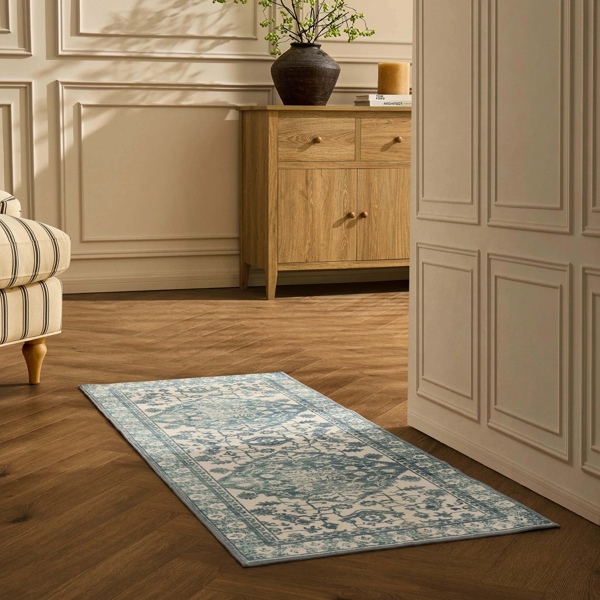 Uma Persian Style Machine Washable Runner - Blue