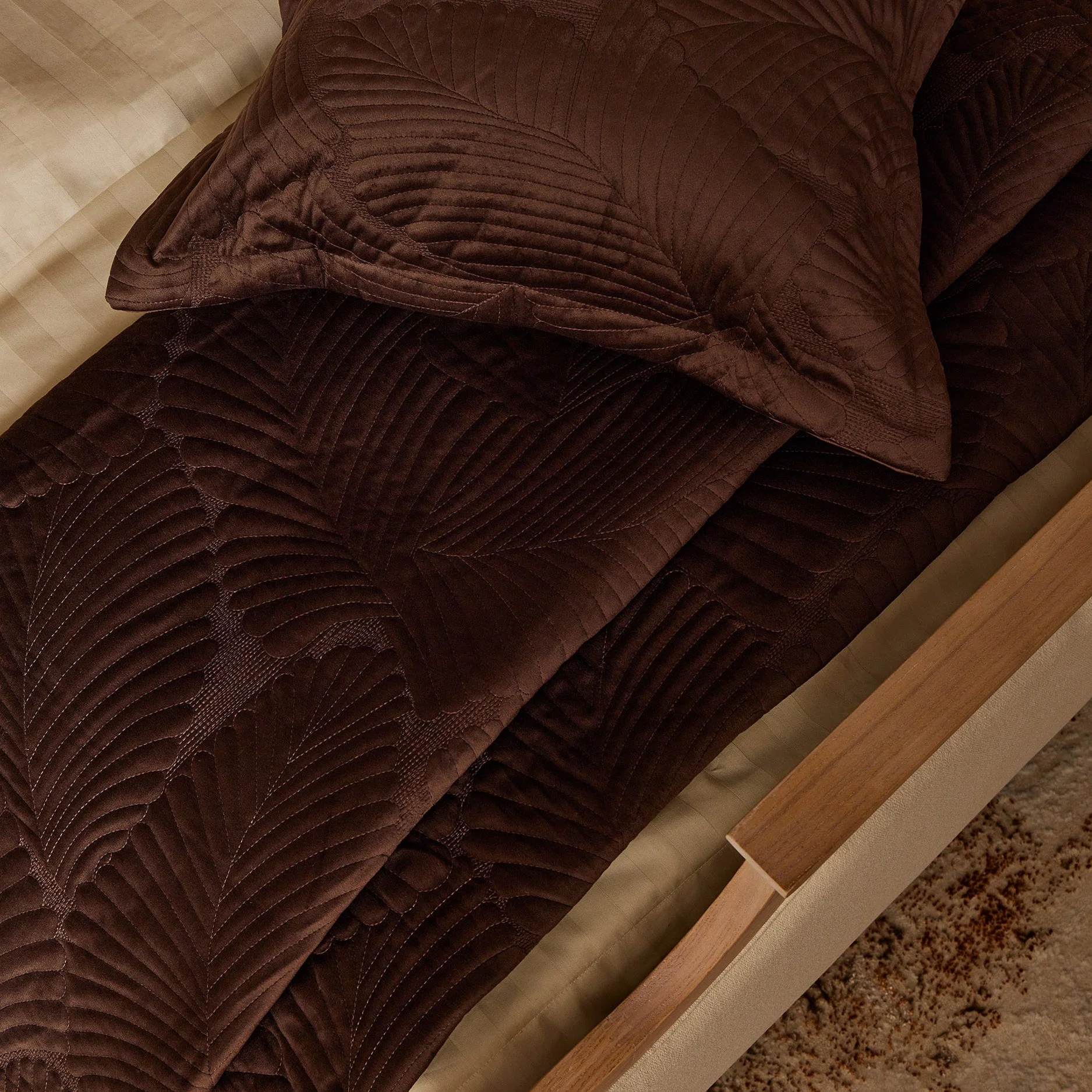 Valletta Leaf Matelasse Cushion Cover - Chocolate - Image 2