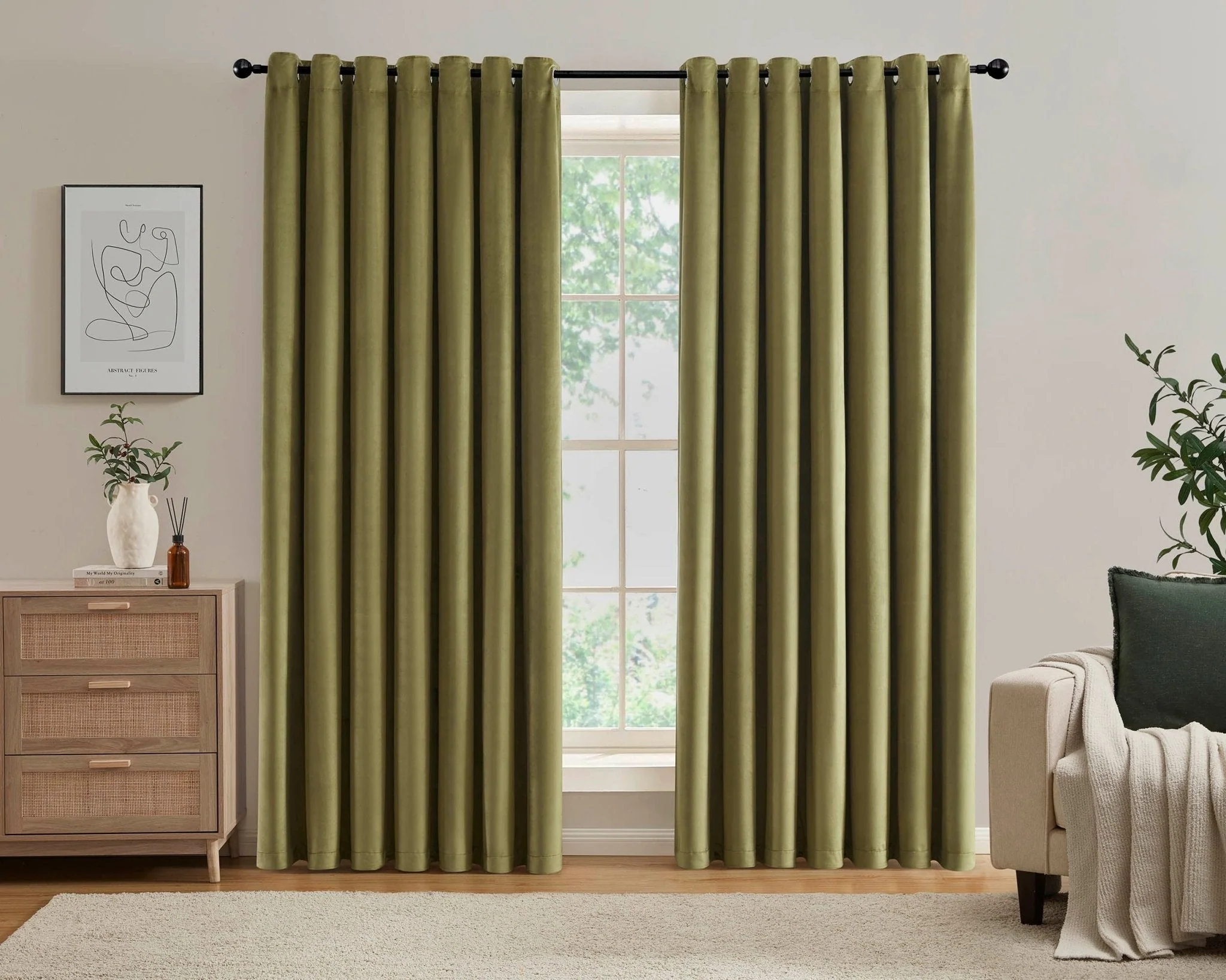 Velvet Thermal Blackout Eyelet Curtains - Olive - Image 3