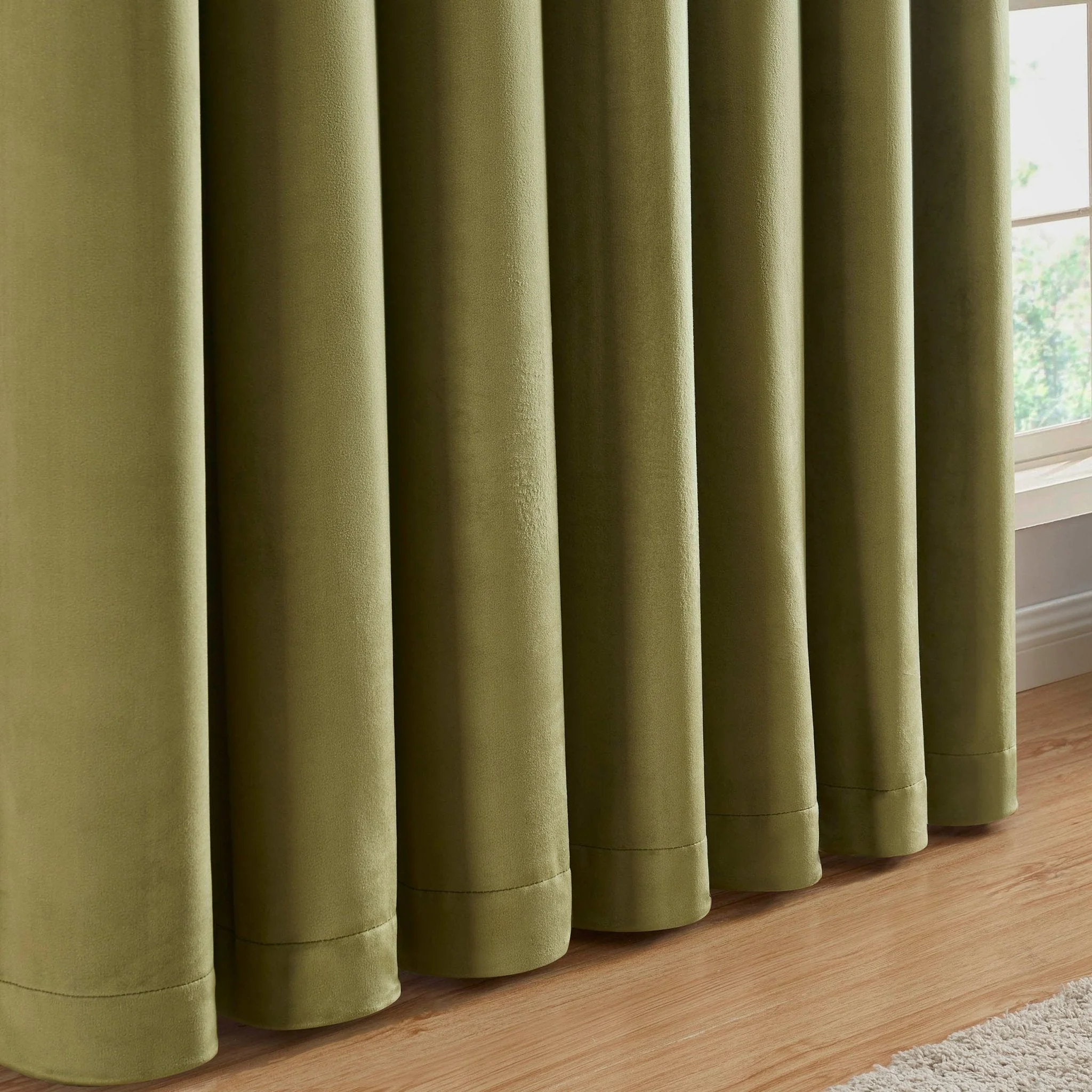 Velvet Thermal Blackout Eyelet Curtains - Olive - Image 4