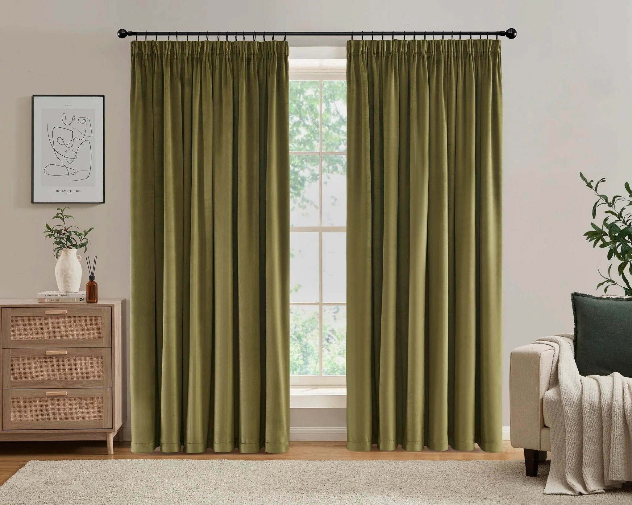 Velvet Thermal Blackout Pinch Pleat - Olive - Image 3