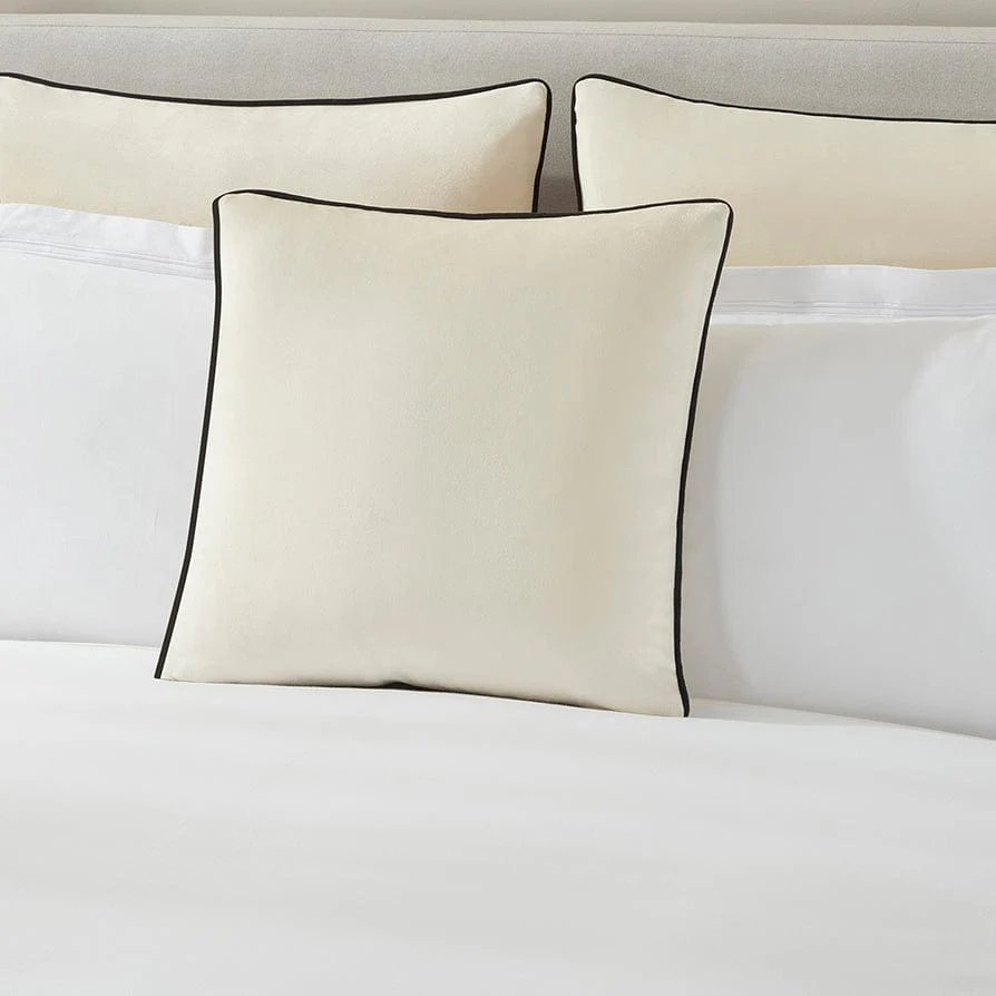 Velvet Cushion Cover - Off White Contrast Black Piping