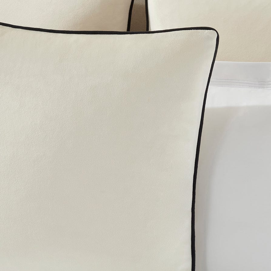 Velvet Cushion Cover - Off White Contrast Black Piping - Image 2