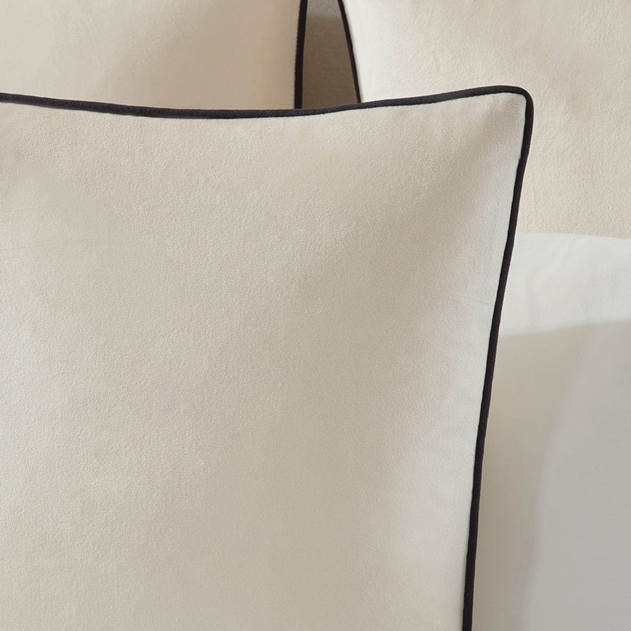 Velvet Sofa Cushion Cover - Off White Contrast Black Piping - Image 2