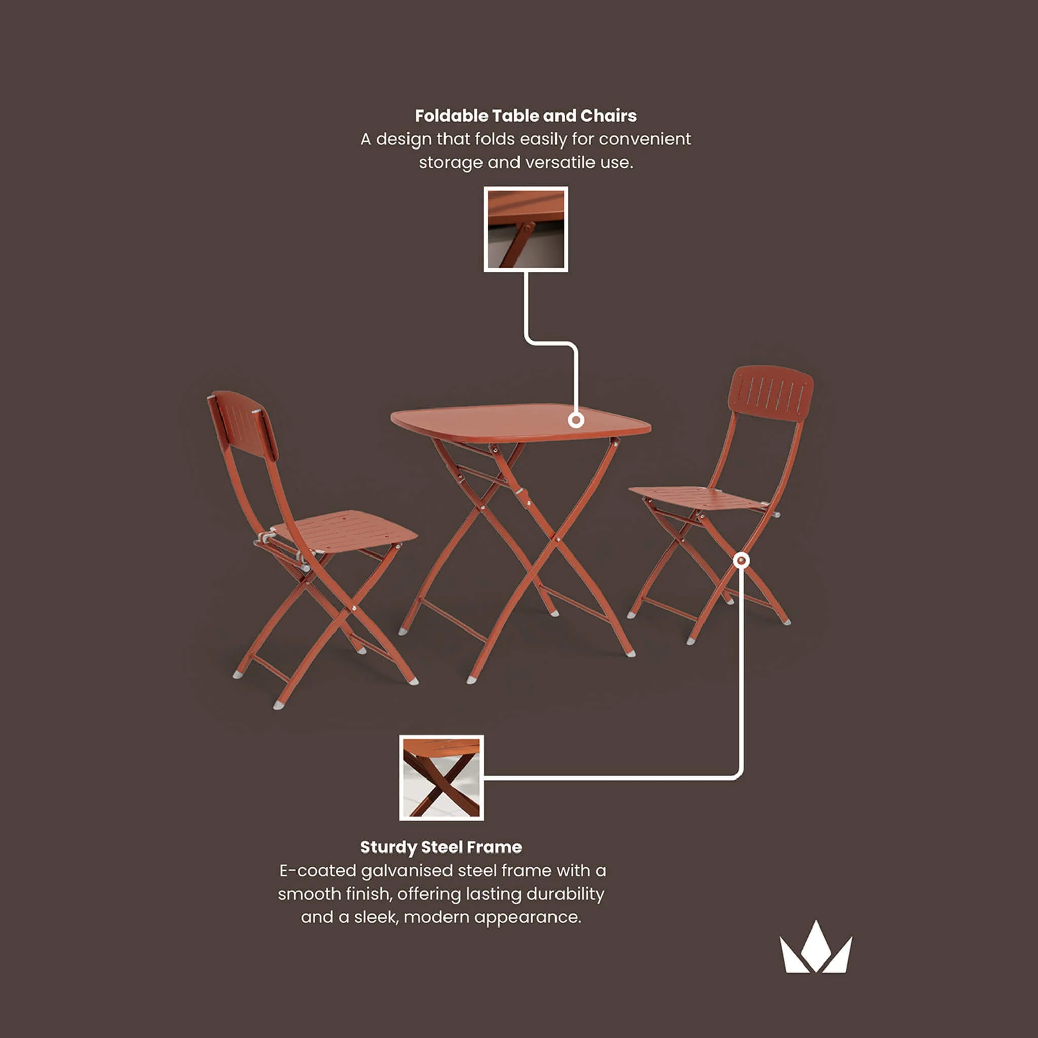 Venice Outdoor 2 Seater Square Bistro Table and Chairs - Cayenne Pepper - Image 5