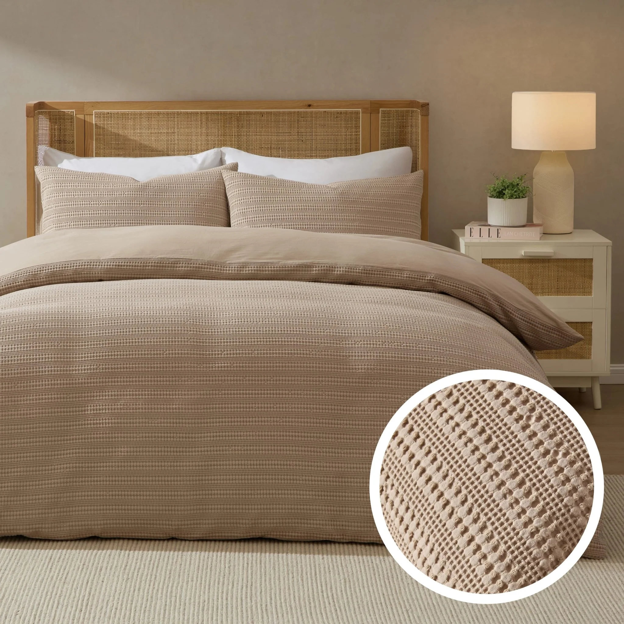 Vermont 180 Thread Count Waffle Duvet Cover & Pillowcase Set - Mocha