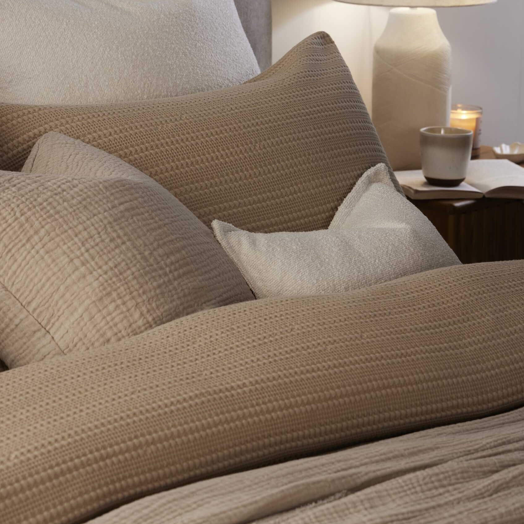 Vermont 180 Thread Count Waffle Duvet Cover & Pillowcase Set - Mocha - Image 8