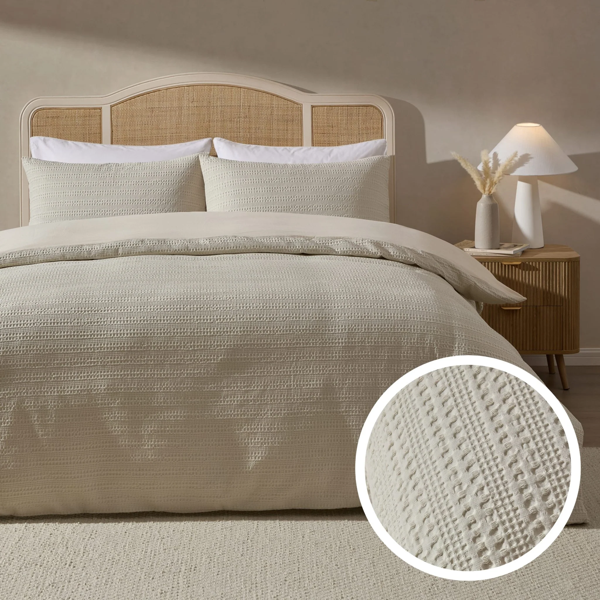 Vermont 180 Thread Count Waffle Duvet Cover & Pillowcase Set - Ecru