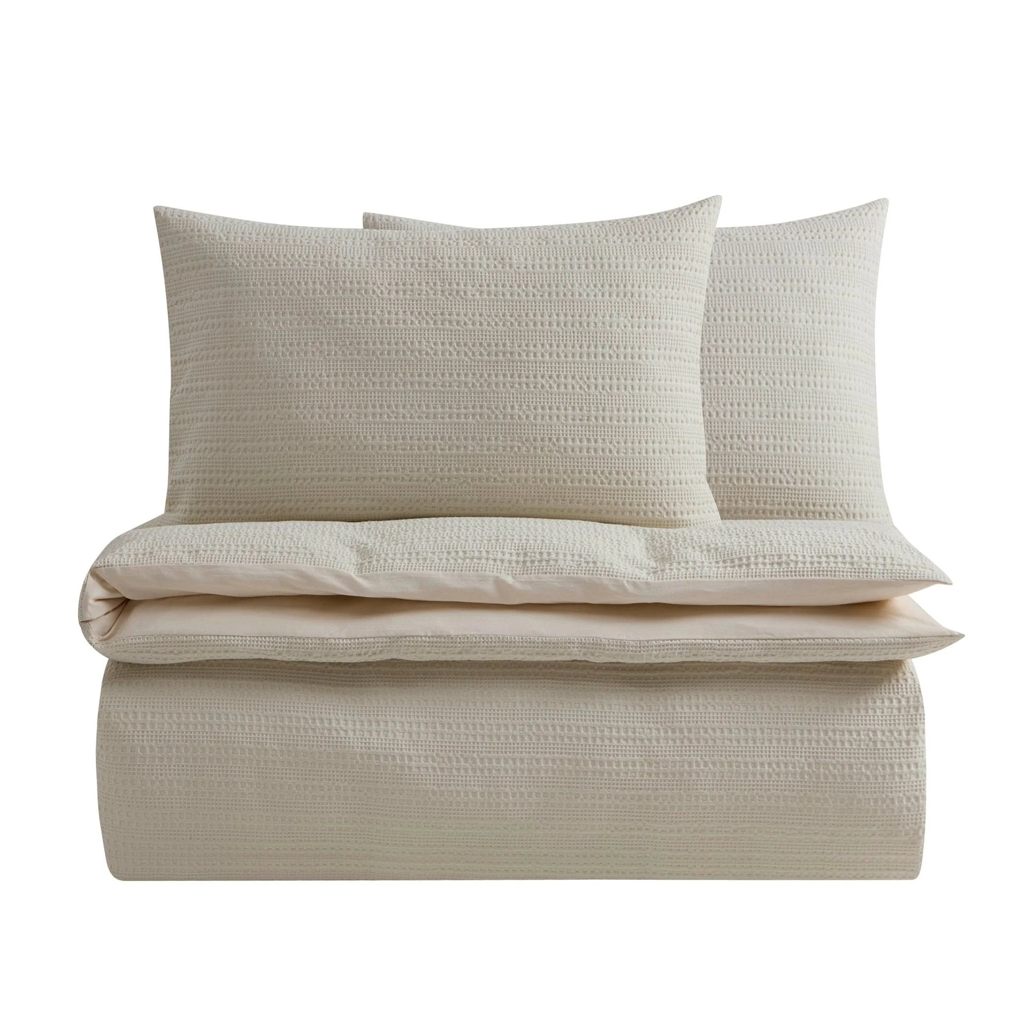 Vermont 180 Thread Count Waffle Duvet Cover & Pillowcase Set - Ecru - Image 5