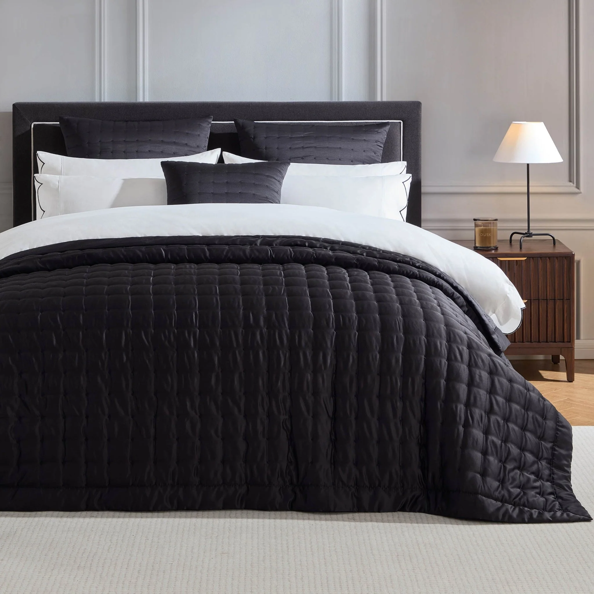 Vienna Quilted Satin Bedspread 2.5m x 2.6m - Black