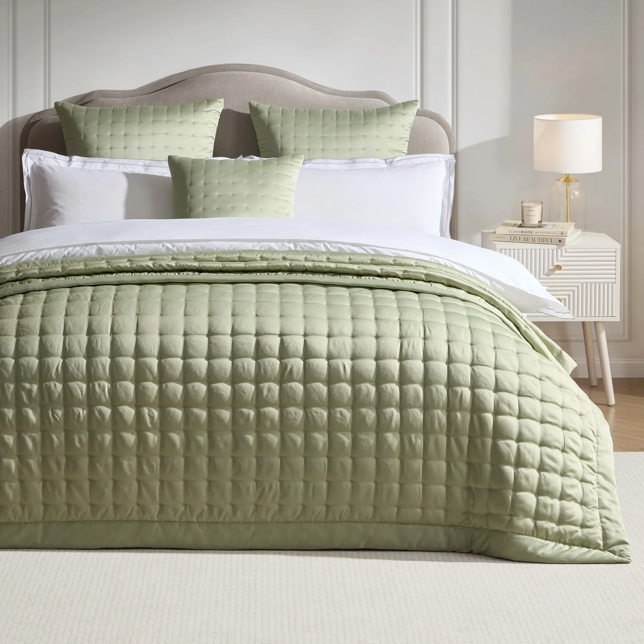 Vienna Quilted Satin Bedspread 2.5m x 2.6m - Sage